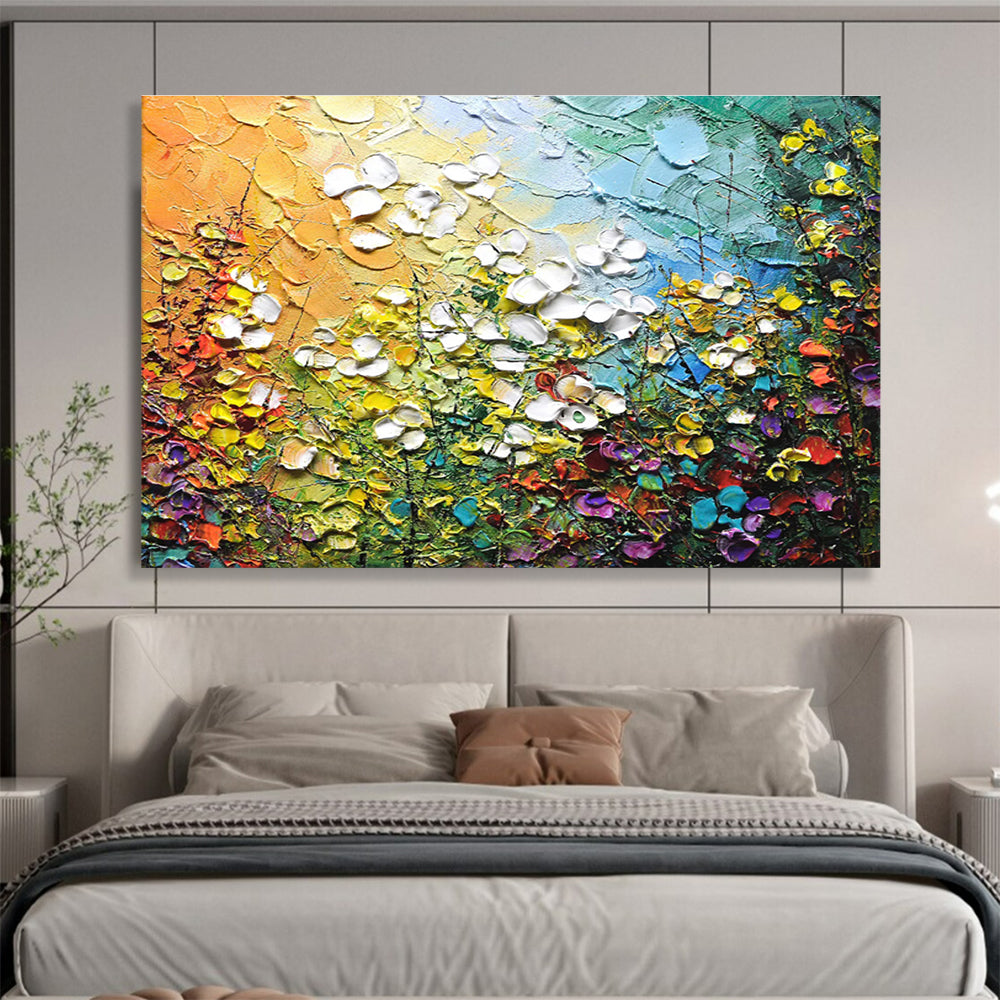 “Textured Floral Burst” Impasto Oil Painting On Canvas DKH443