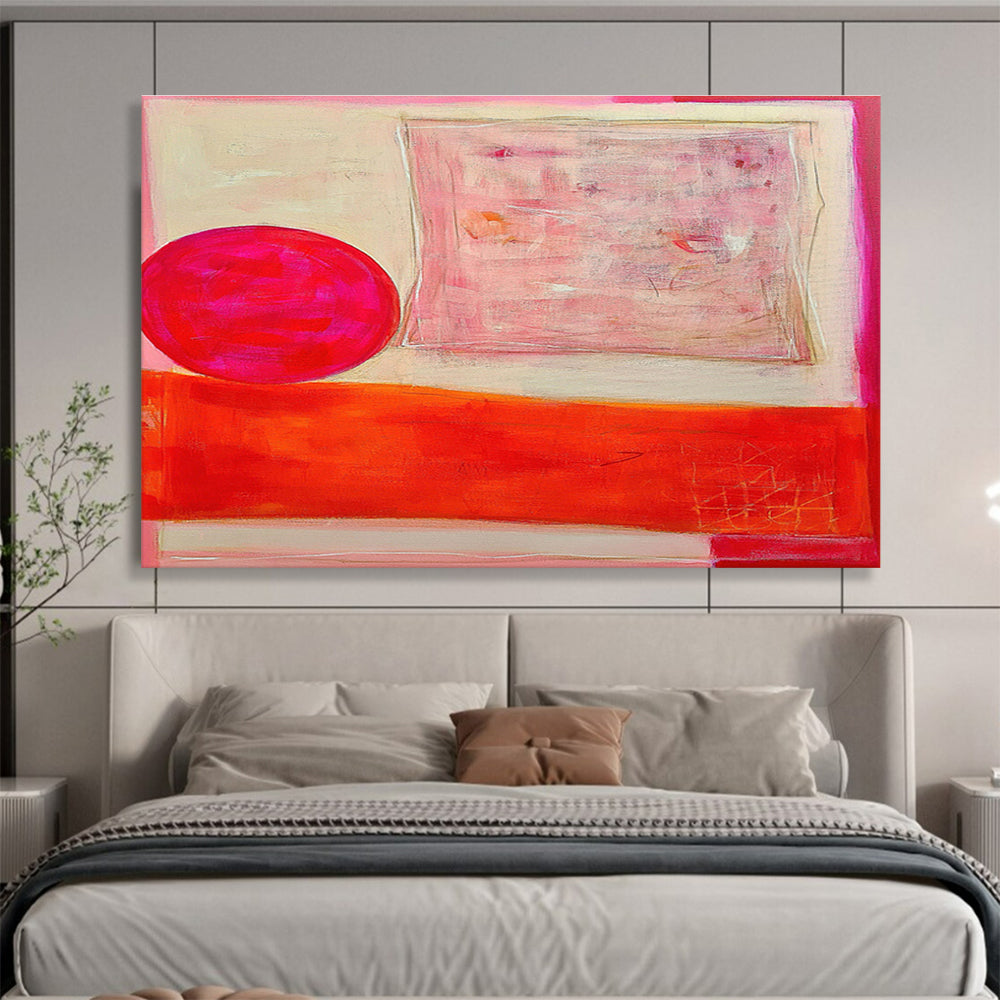 Pink and Orange Geometric Abstract “Vibrant Geometric Harmony” Painting On Canvas DKH073