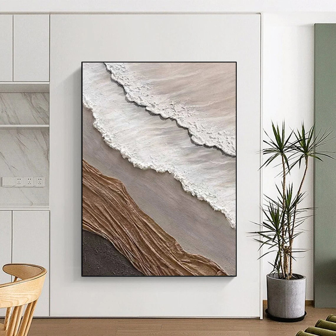 “White, Brown, Gray Textured Coast ‘Eroded Elegance’” - Mixed - Media Beach Painting On Canvas DTP344