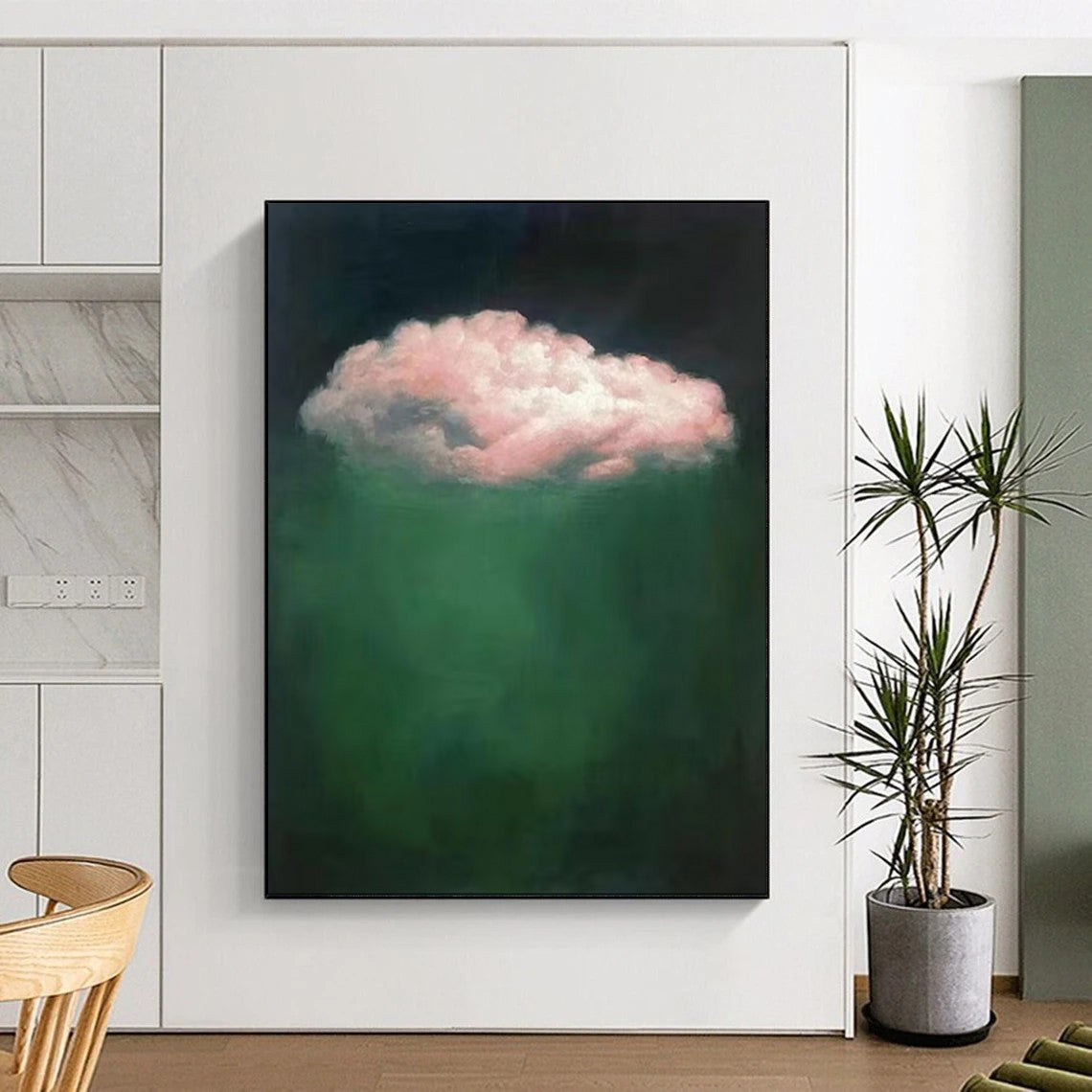 “Pink Cloud in Green Depths” - Surreal Cloud Painting CT1984