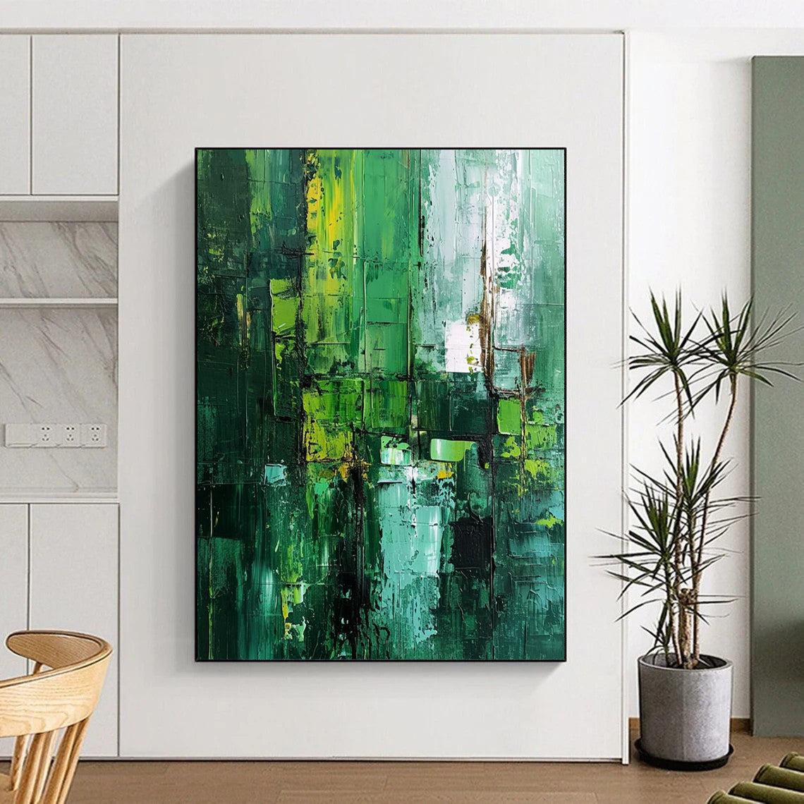 “Vibrant Green Abstract Layers” - Expressionist Textured Painting On Canvas DTP012