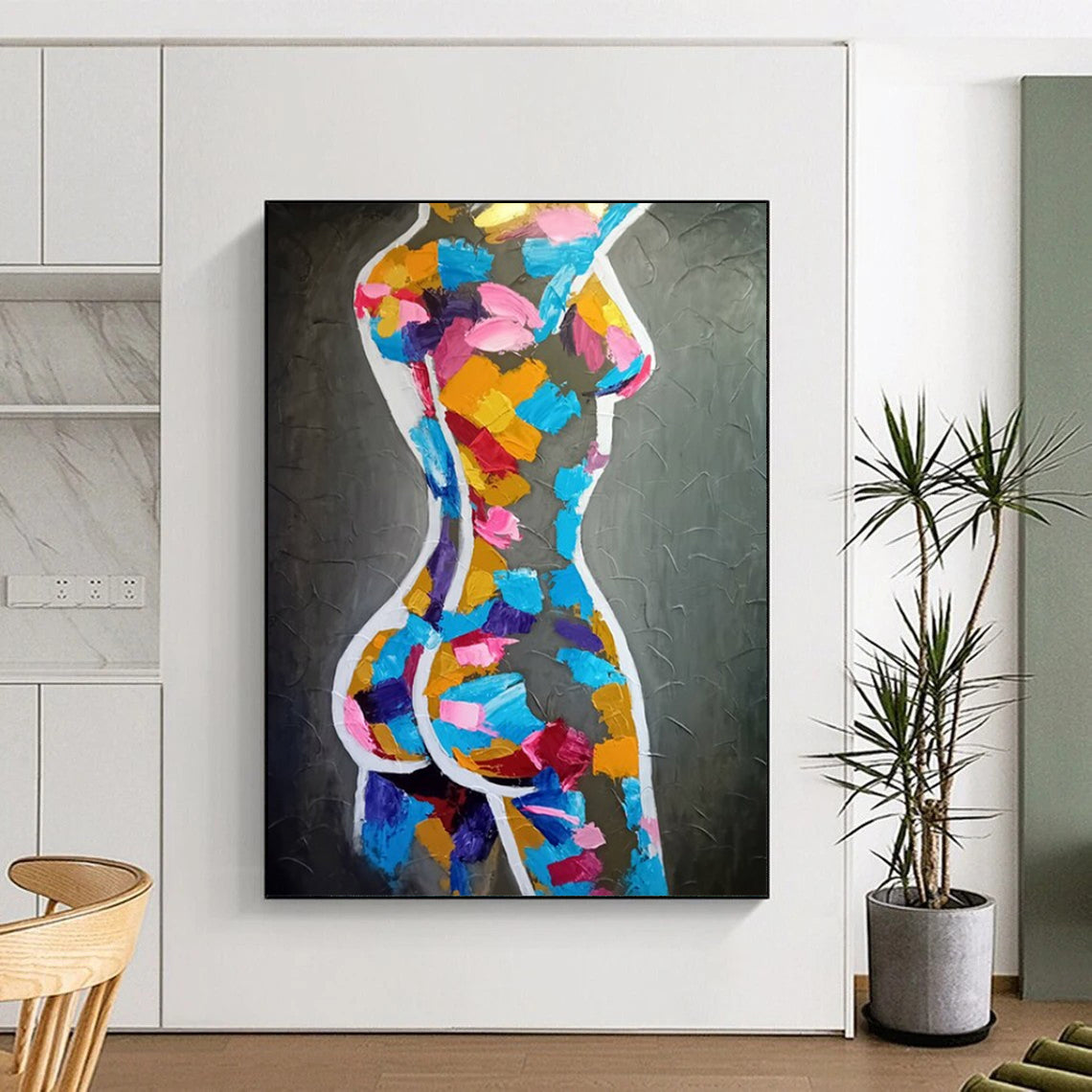 “Color - Blocked Feminine Form” - Colorful Abstract Female Body Painting On Canvas CT2188