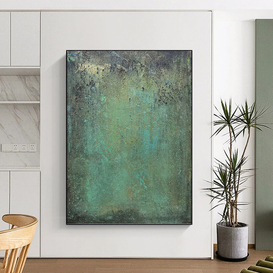“Verdant Patina” - Green, Teal & Brown Abstract Textured Painting On Canvas DKH1192