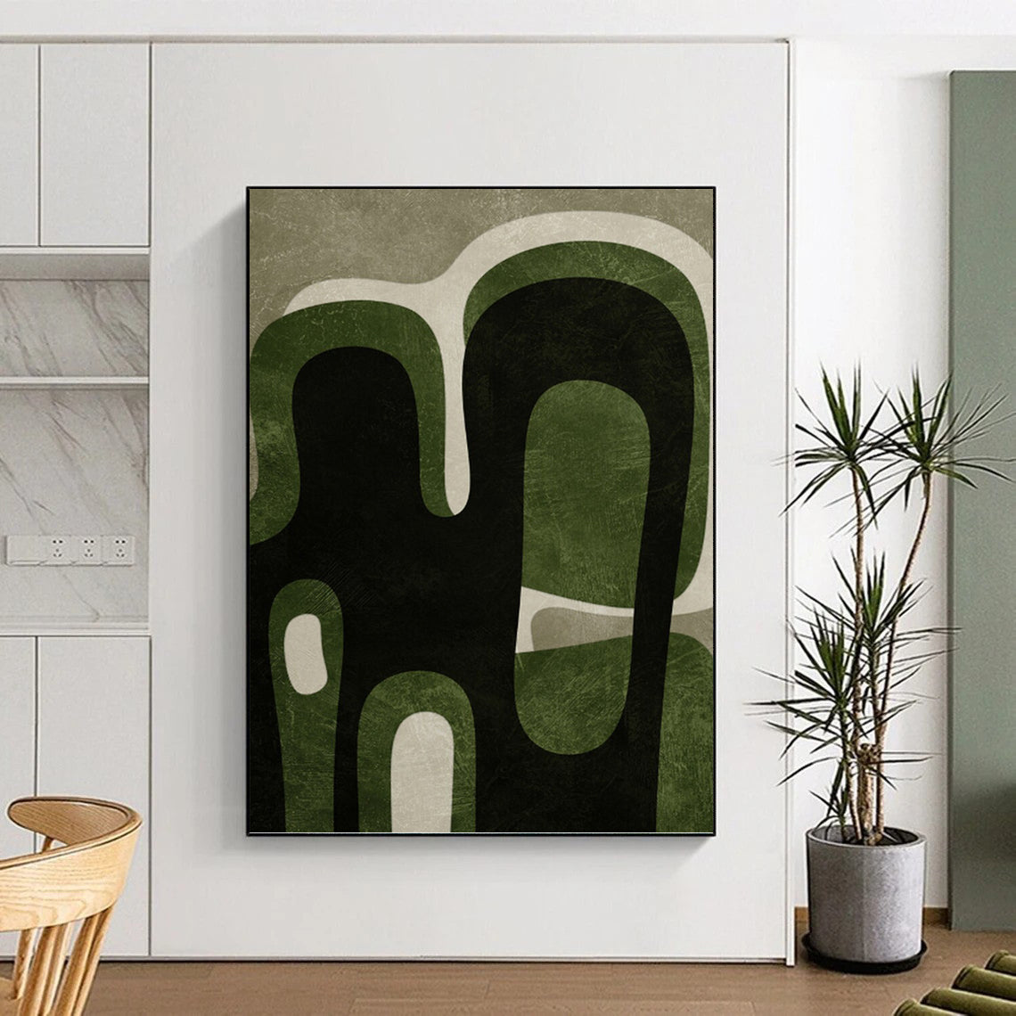 Green and Black Organic Shapes - Abstract Expressionist Painting On Canvas DKH1381