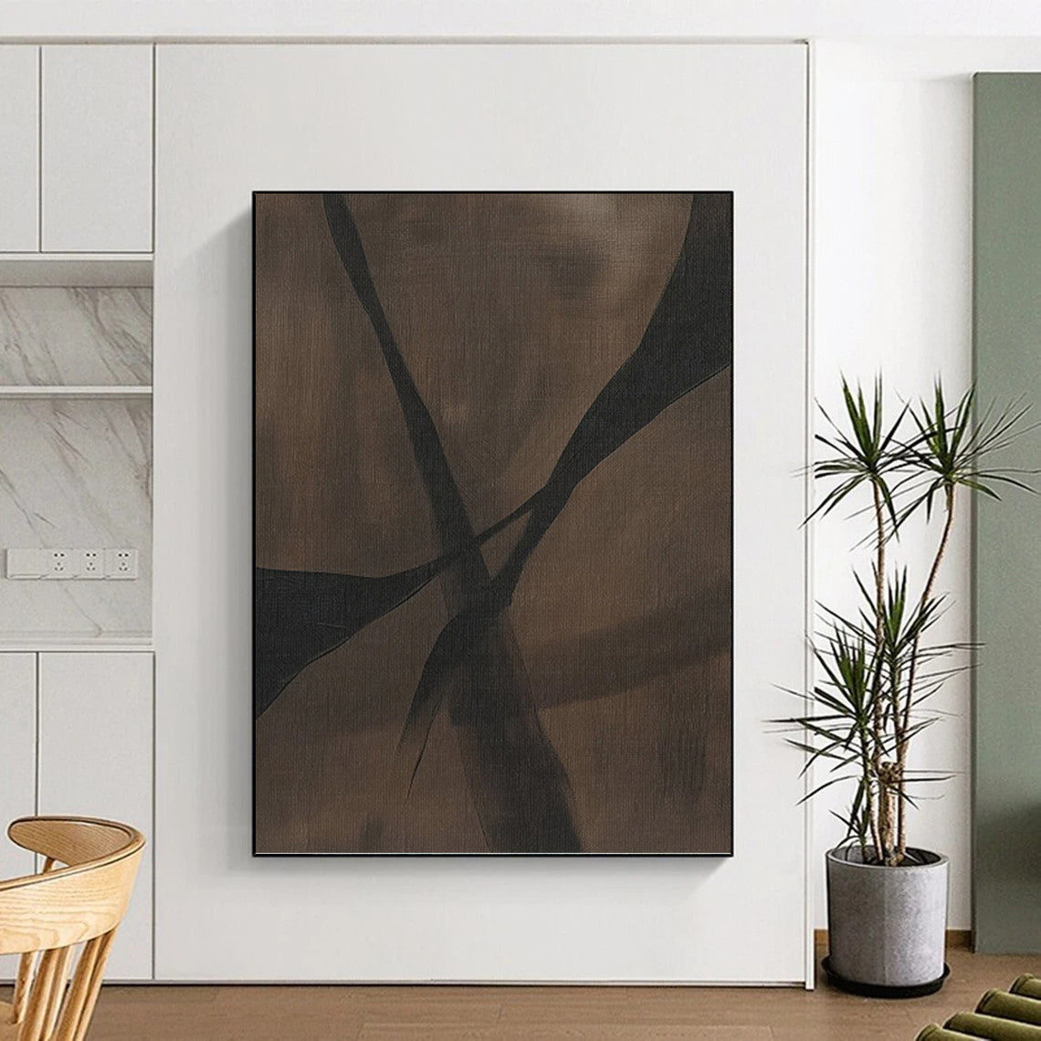 “Chocolate Ribbons” - Dark Brown Abstract Stripes Painting On Canvas DKH1159