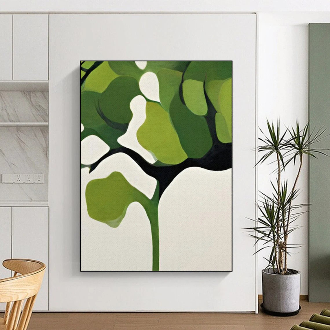 Green & White Botanical Shapes - Minimalist Plant - Inspired Painting On Canvas CT2254