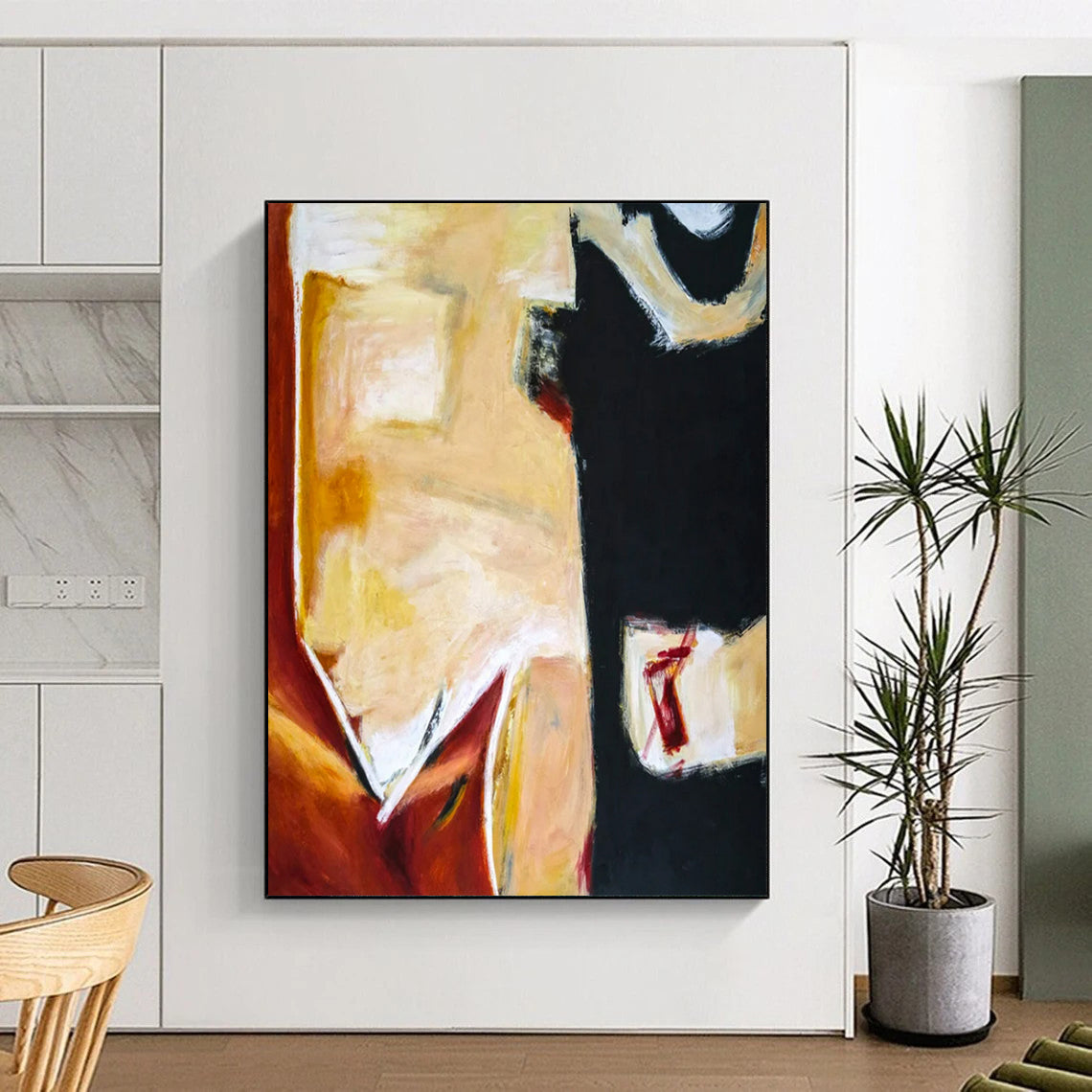 “Warm Tones Abstract - Oranges, Yellows, and Bold Blacks” Painting On Canvas CT2383