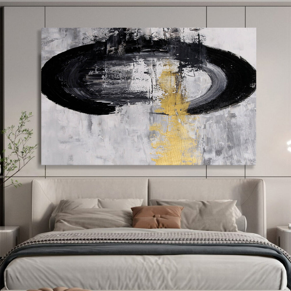 “Minimalist Black and Gold - Abstract Shapes on White” Painting On Canvas DKH016