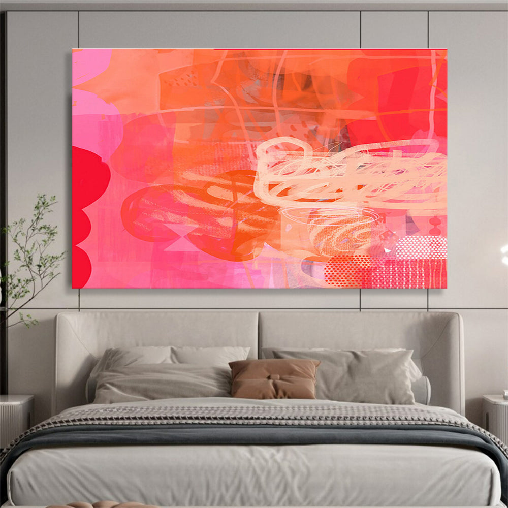 Pink and Orange Abstract - Bold Hues and Expressive Marks Painting On Canvas DKH067