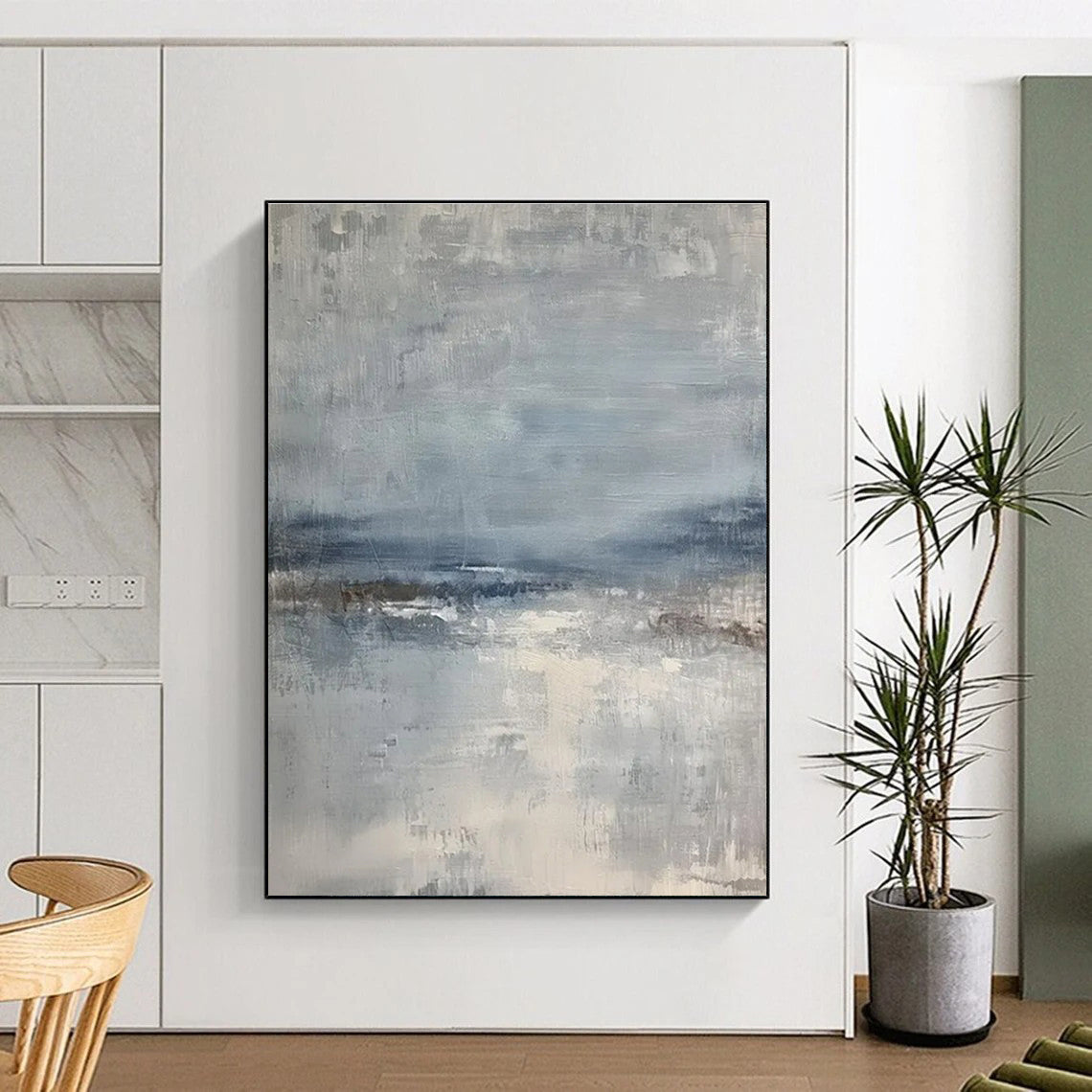 “Gray - Blue Abstract Horizon” ,Abstract Acrylic Painting CT0860