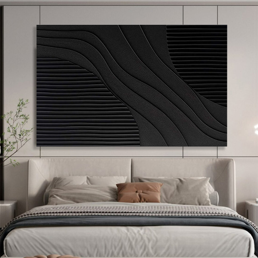 Black and White Textured Abstract “Curved Textured Contrast” Painting On Canvas DKH098