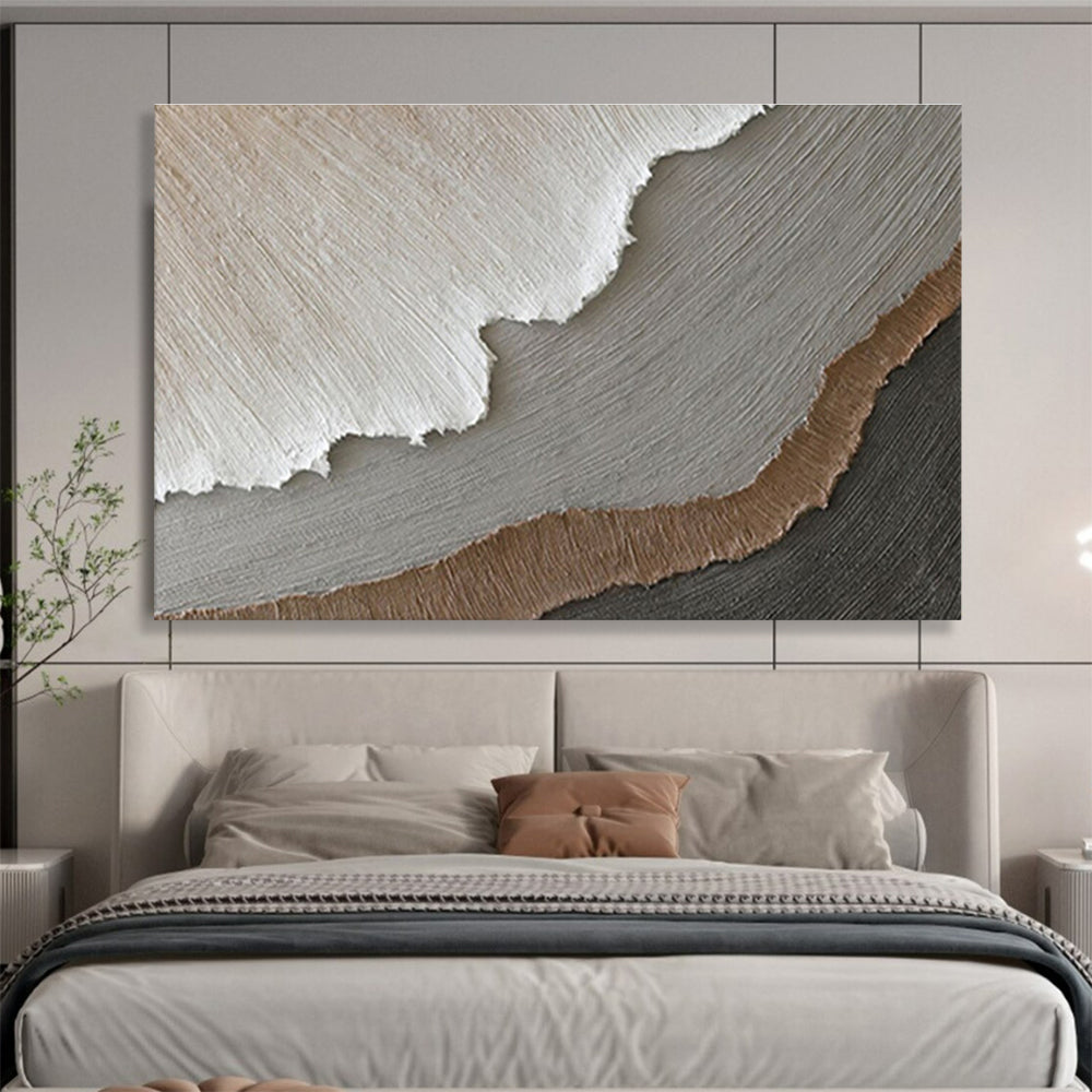 “Layered Neutrals”:Textured Beige Gray Abstract Painting On Canvas DKH251