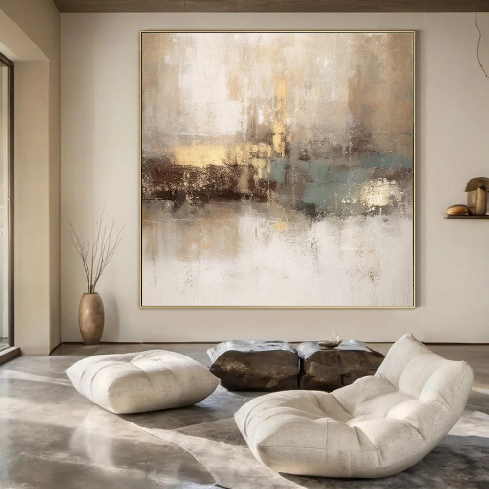 “Beige - Gold - Teal Abstract Harmony” – Color - Blended Abstract Art CT1019