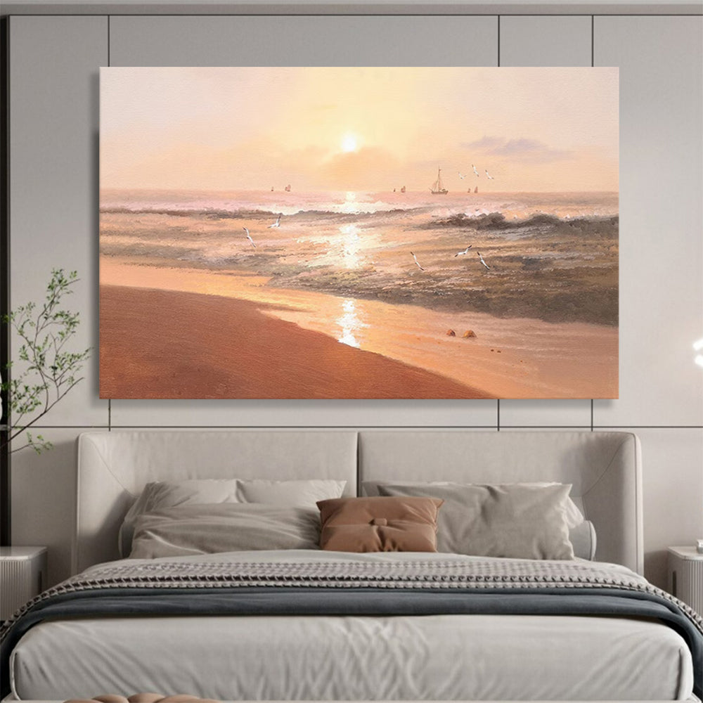 “Sunset Beach Serenade” - Orange, Pink & Gold Romantic Seascape Painting On Canvas DLZ264