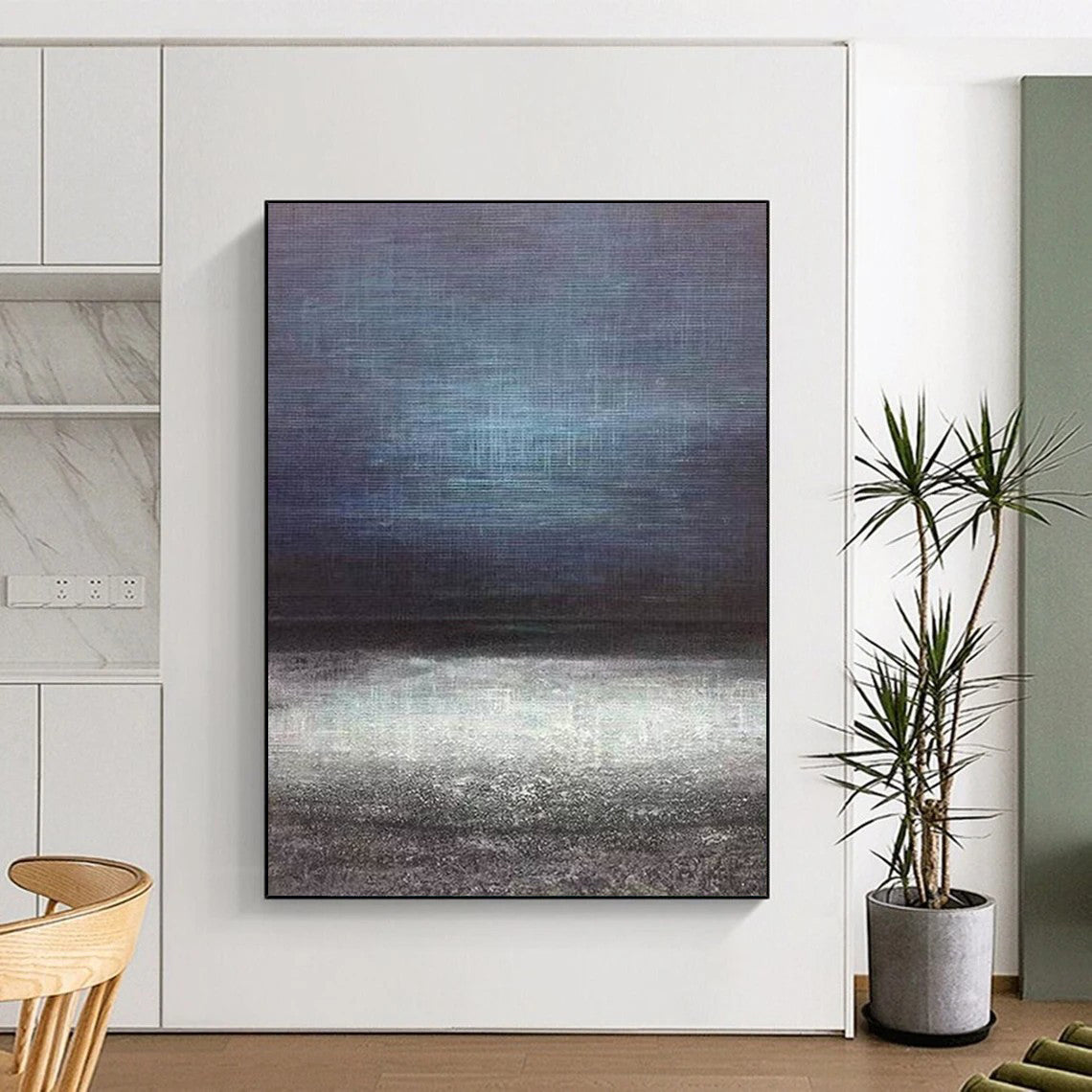 “Dark Abstract Horizon” - Blue, Gray, Black Abstract Landscape Painting On Canvas DTP259