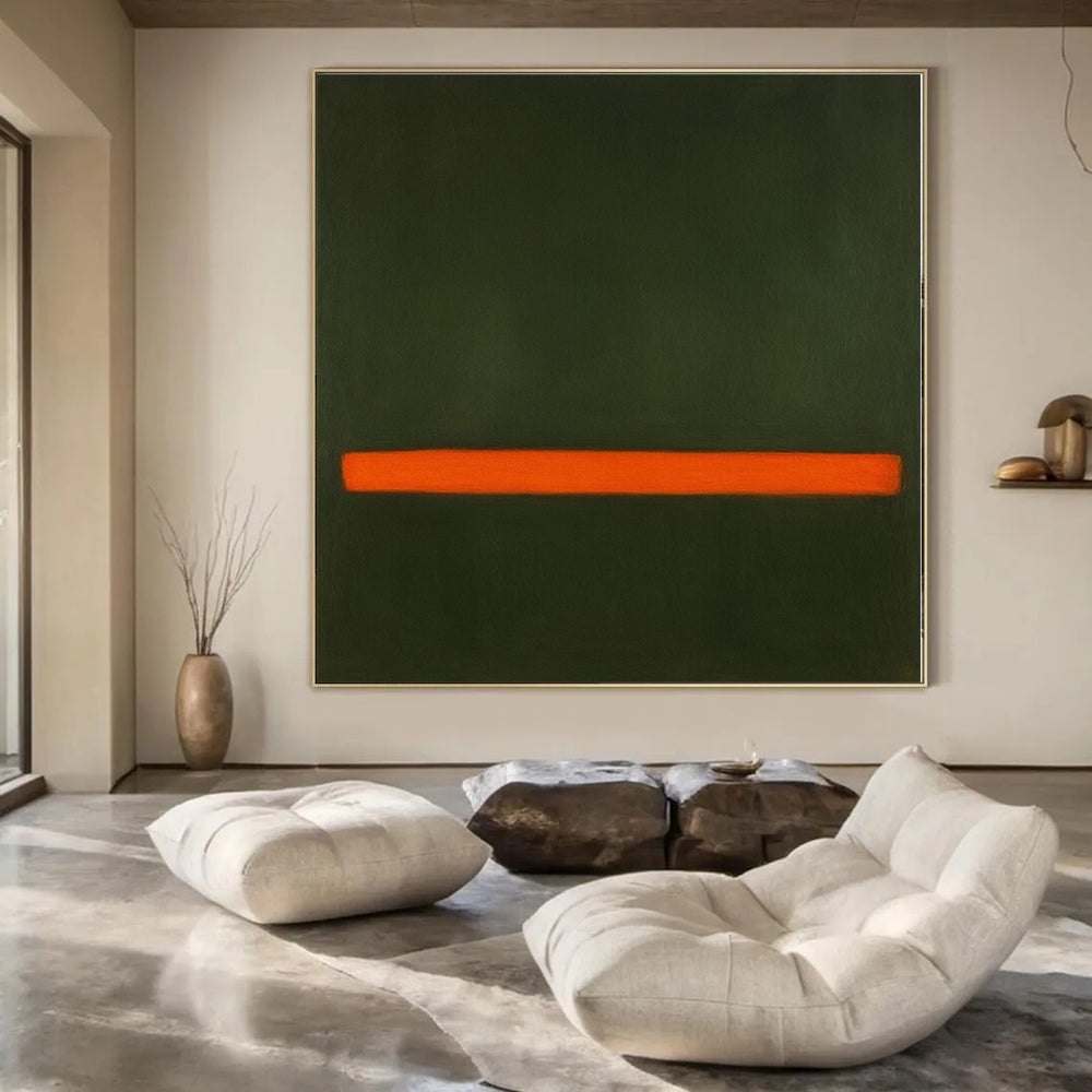 “Green - Orange Line” – Minimalist Color Field Painting CT1191