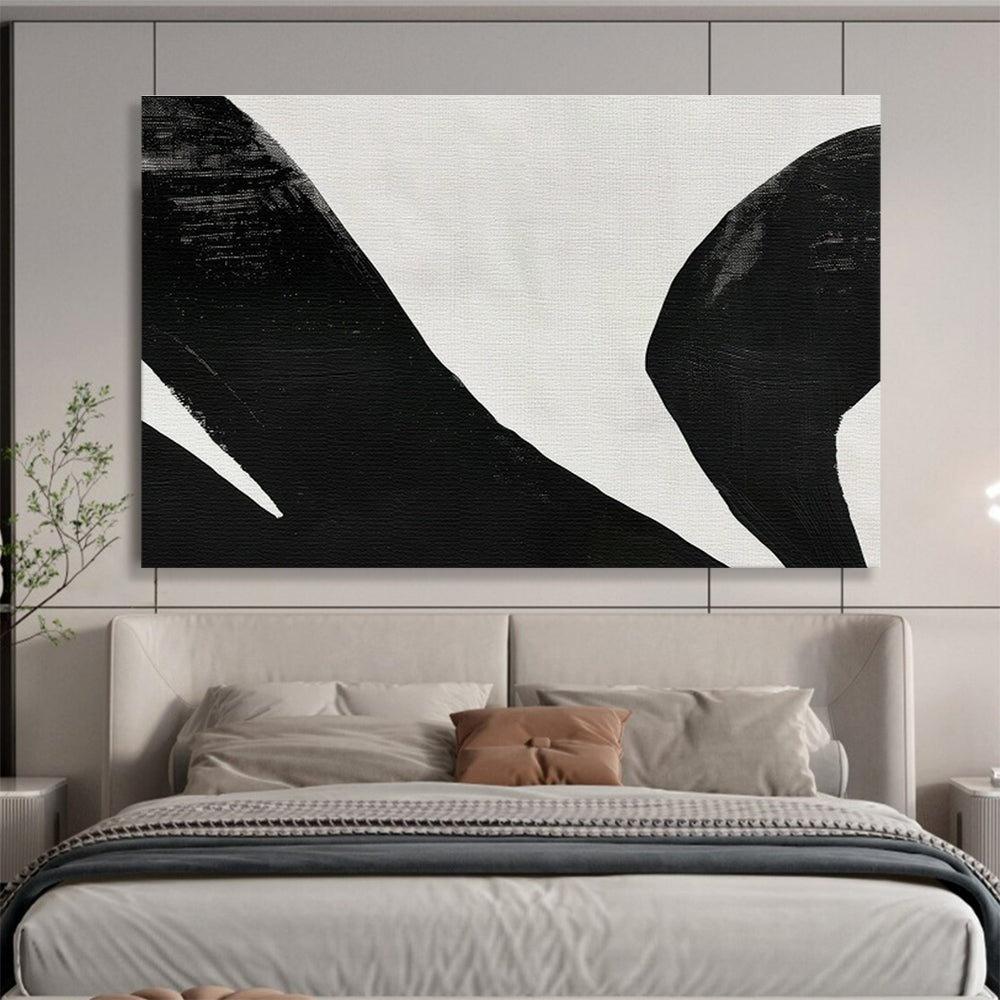 Bold Black - White Forms in Black and White, Abstract Expressionist - Style Painting On Canvas DKH586