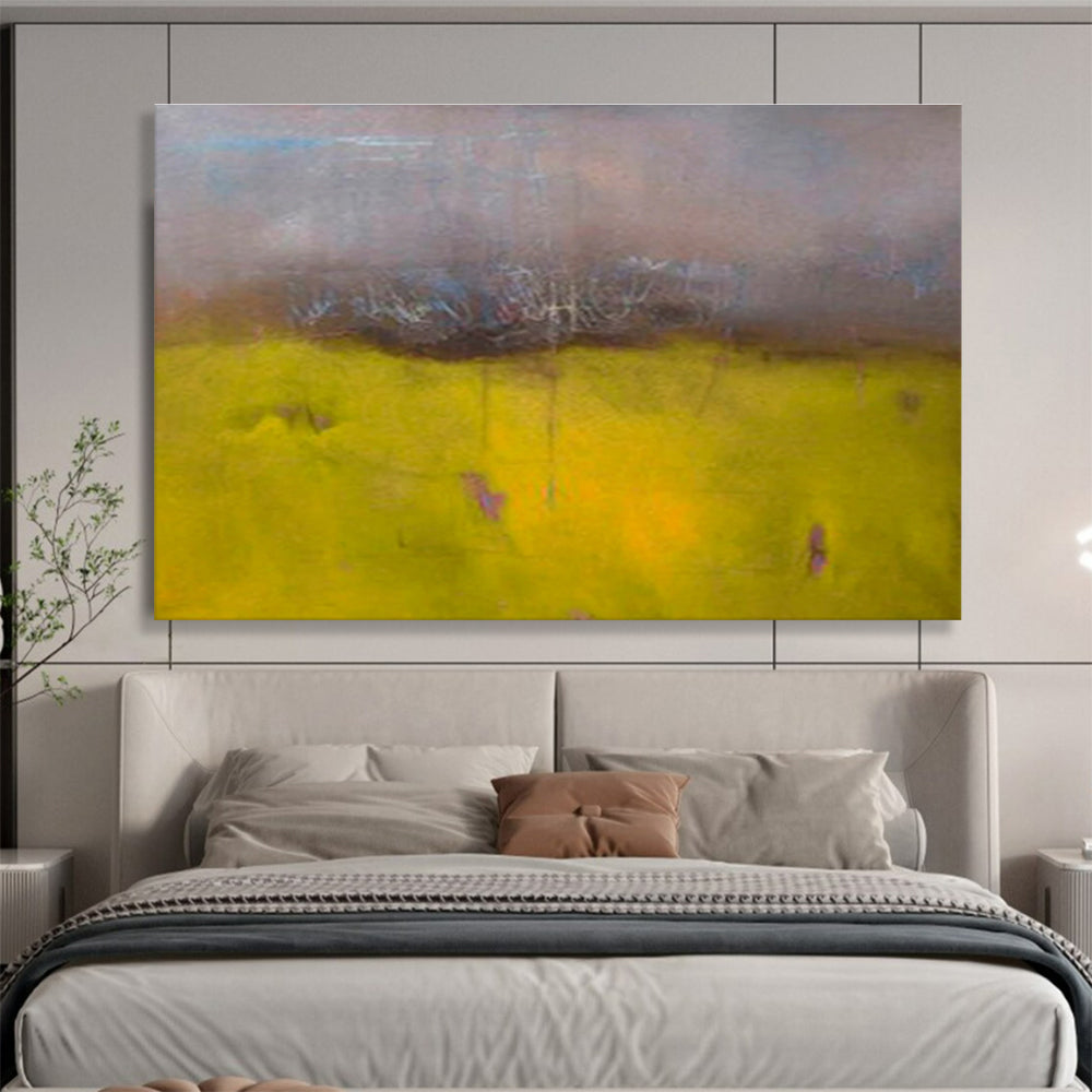“Yellow Field Abstract Landscape” Abstract Post - Impressionist Painting On Canvas DKH379