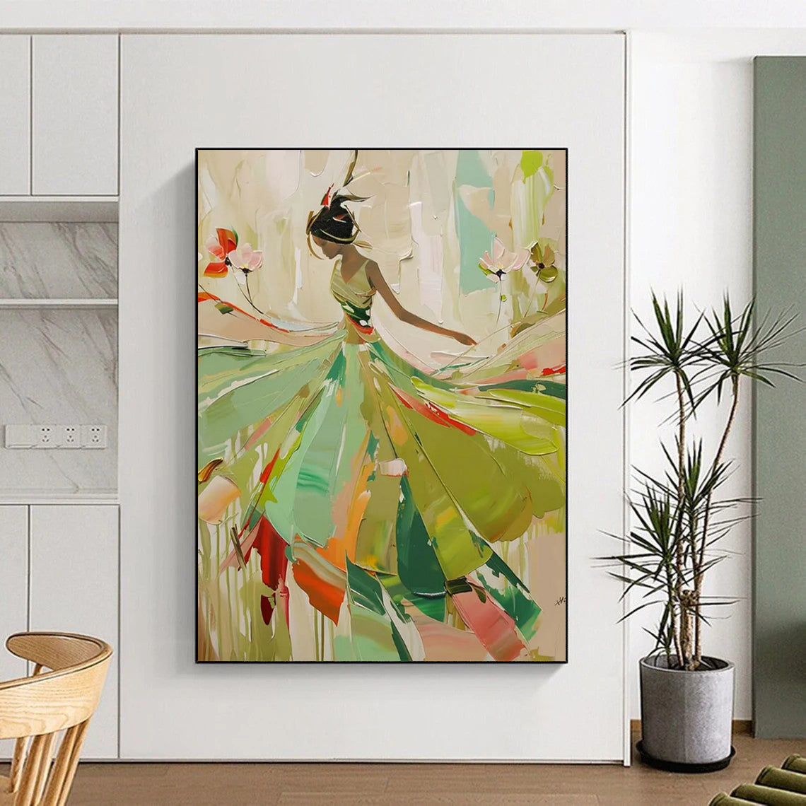 “Elegant Lady in Green” - Abstract Figurative Painting On Canvas DTP082