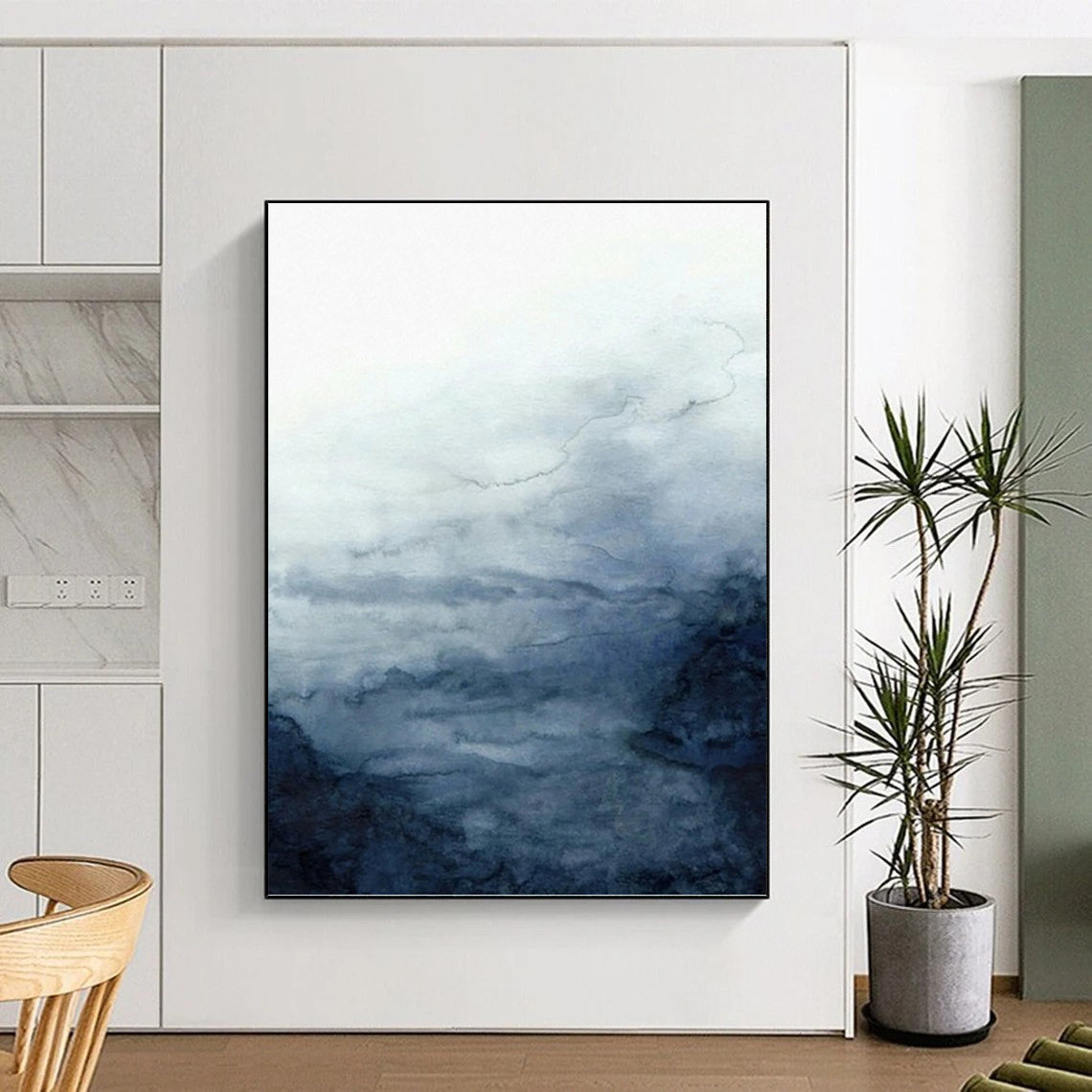 “Soft Blue - Gray Watercolor Skies” - Blue, Gray & White Abstract Sky Painting On Canvas DKH0939