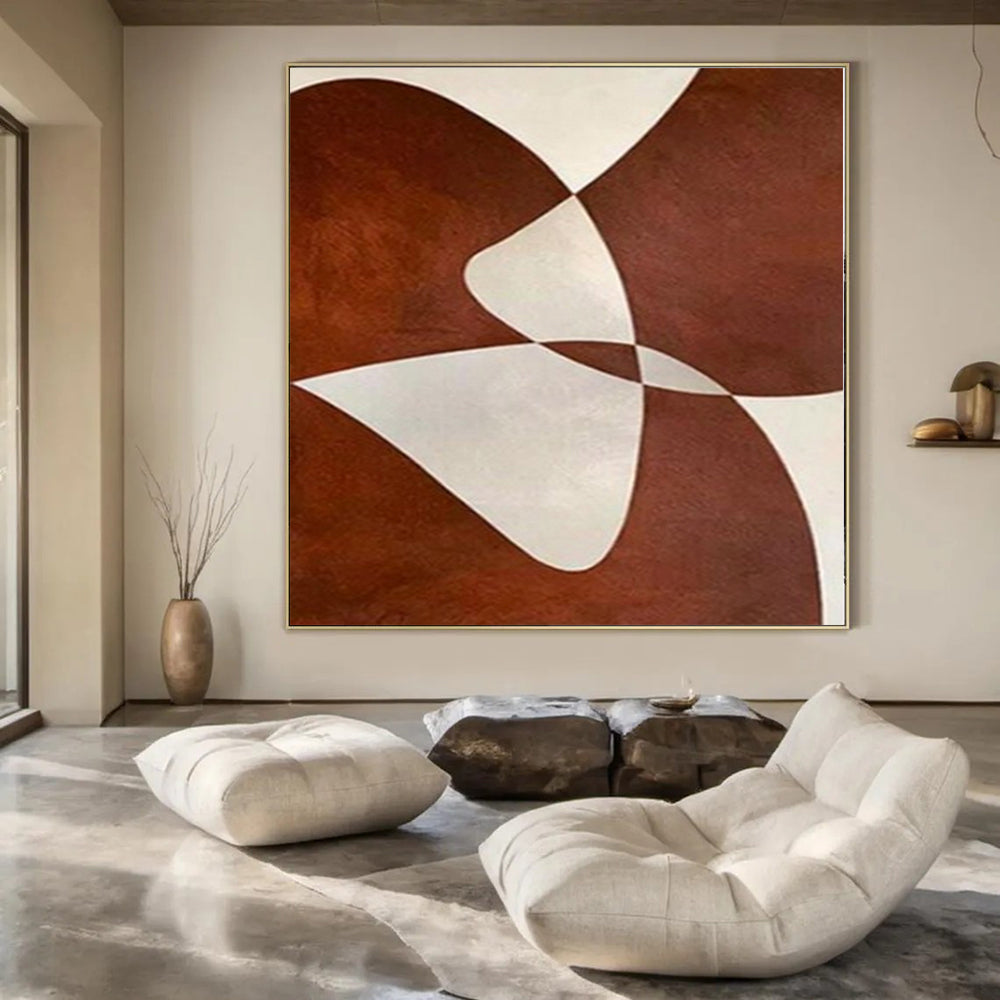 “Brown and White Intertwined Forms” – Geometric Abstract Painting CT1114