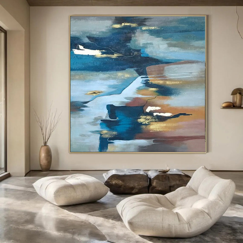 “Blue, Brown, Gold Flowing Realm” – Color - Blended Abstract Art CT1006