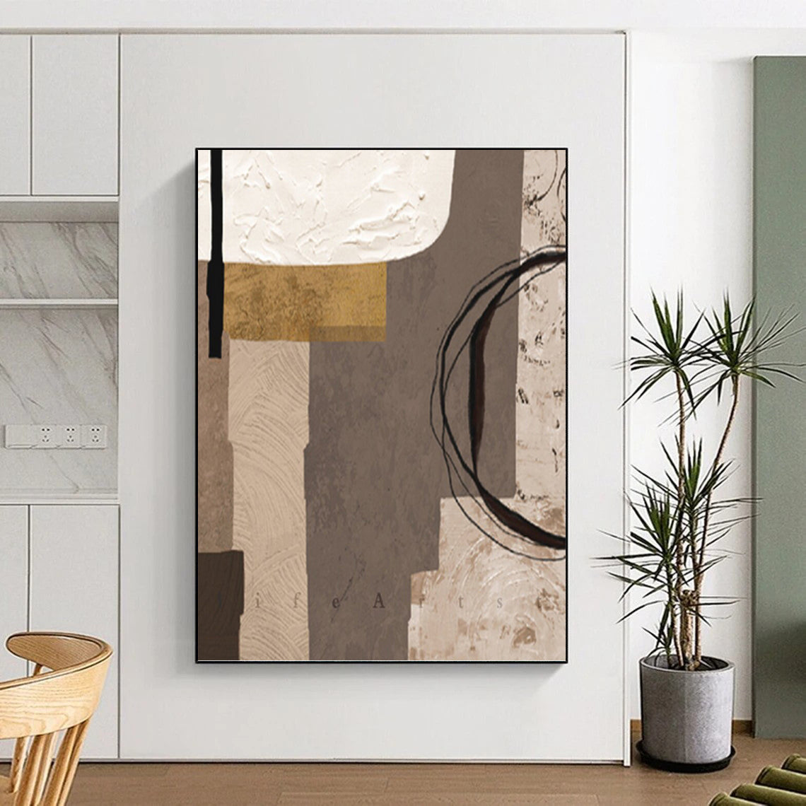 “Neutral Collage” - Brown, Gray & Gold Geometric Shapes Painting On Canvas DKH1516