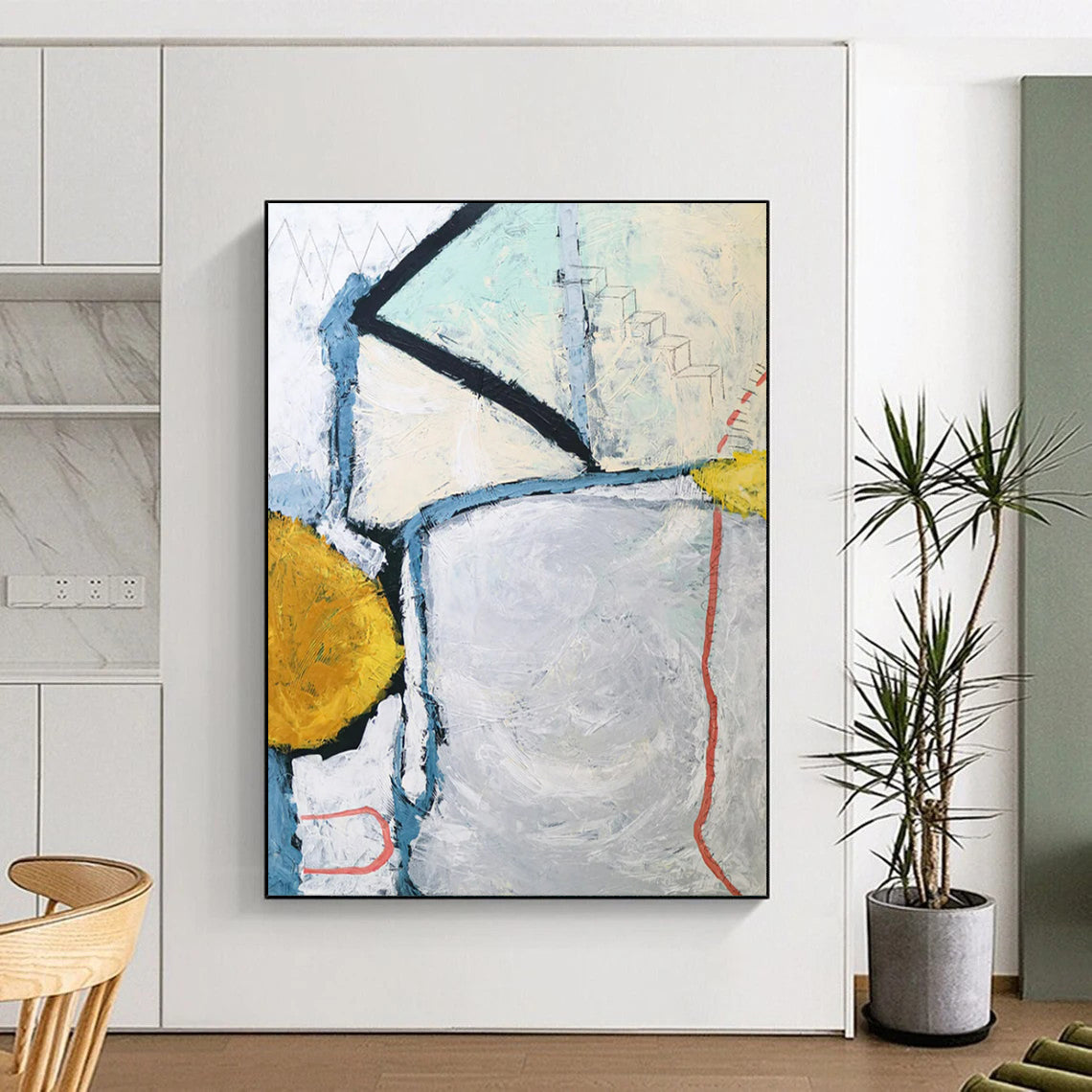 “Geometric Abstract - Blues, Greens, and Subtle Narratives” Painting On Canvas CT2392