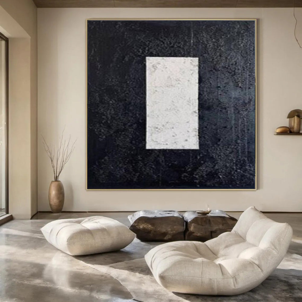 “Textured Black - White Rectangle” – Minimalist Textured Painting CT1078