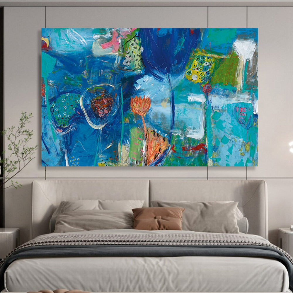 Blue - Based Abstract Flowers - Abstract Floral Painting On Canvas DLZ234