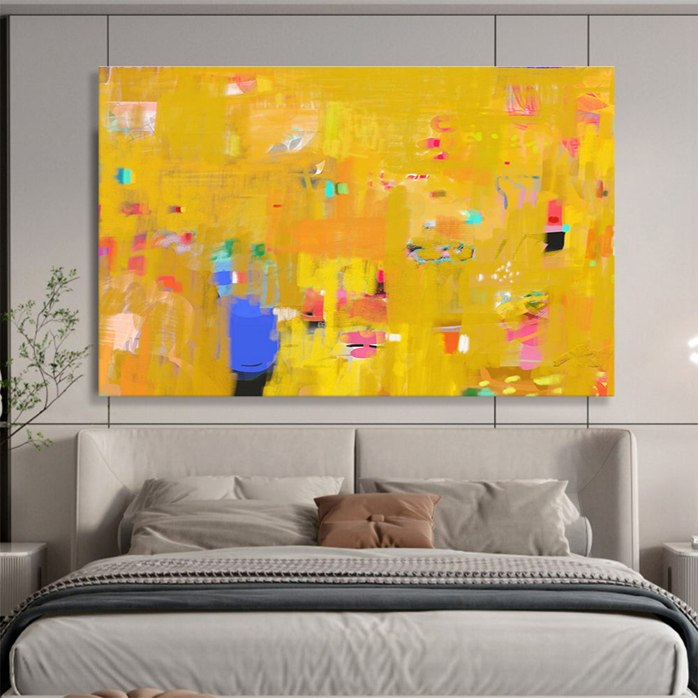 Bold Yellow Abstract Energy - Vivid Hues and Dynamic Marks Painting On Canvas DKH038