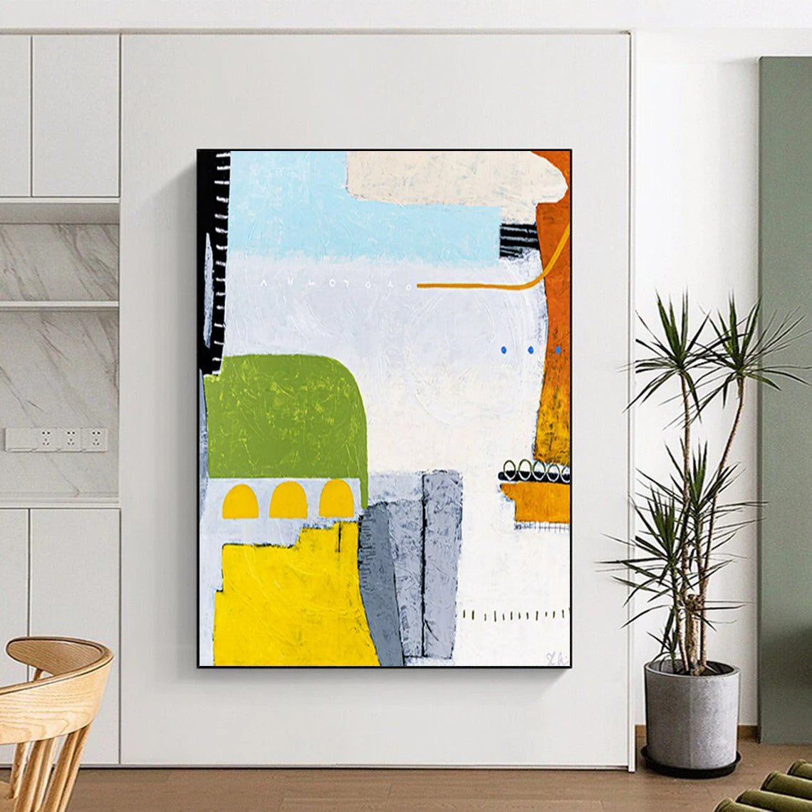 Bright Color Block Abstract - Yellows, Greens, and Playful Forms Painting On Canvas CT2376