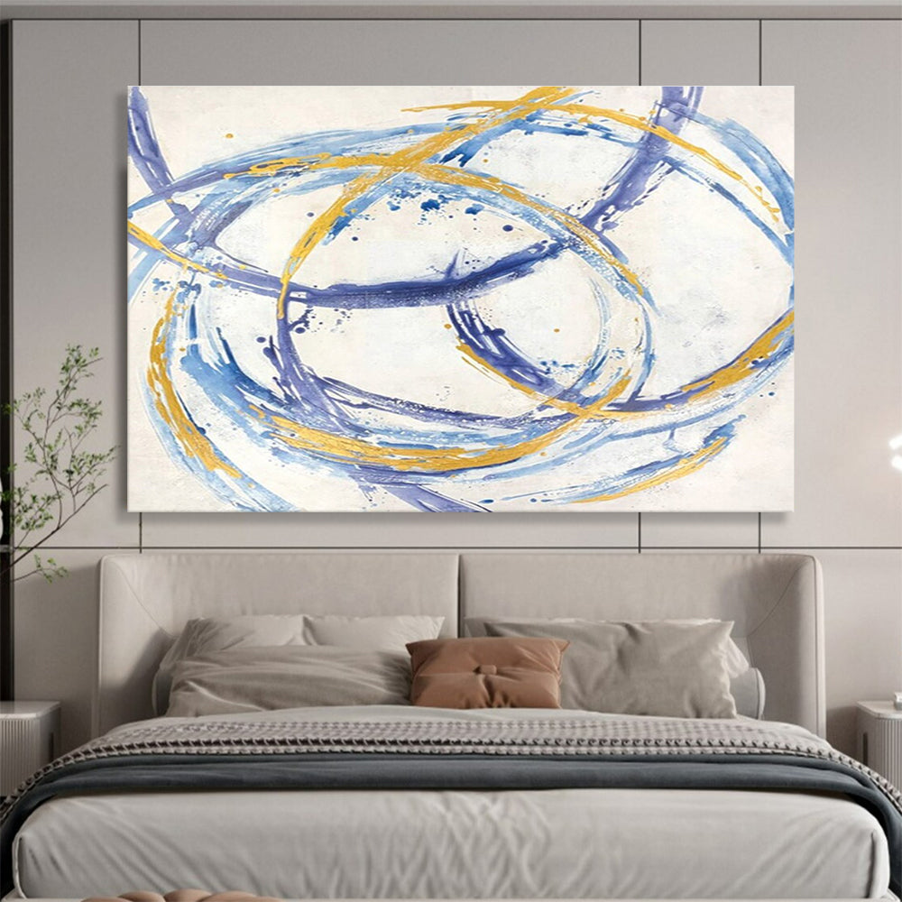“Blue and Gold Swirls” - Graceful Abstract Painting On Canvas DKH847