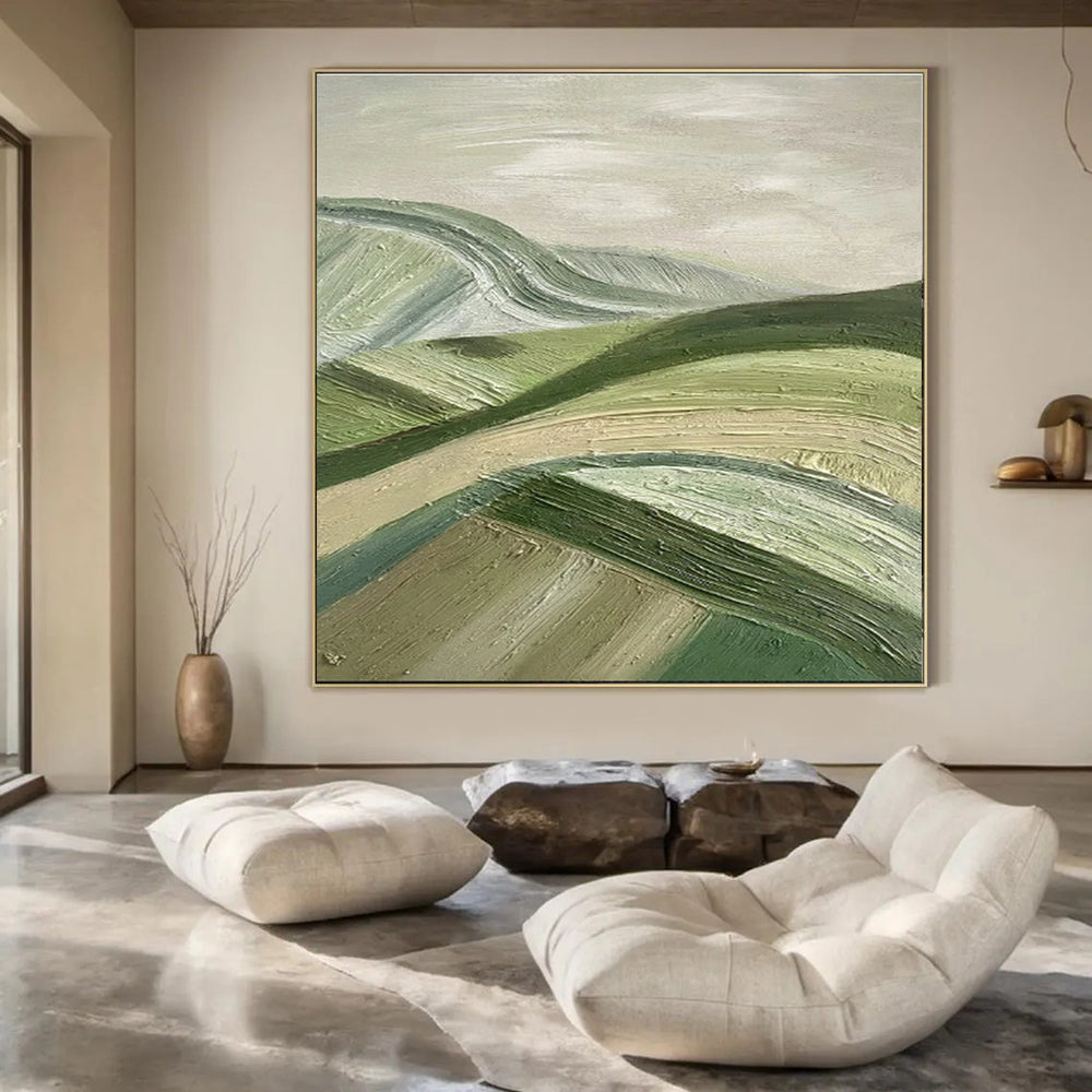 Green & Beige Rolling Hills - "Textured Landscapes" - Impasto Oil Painting CT1455