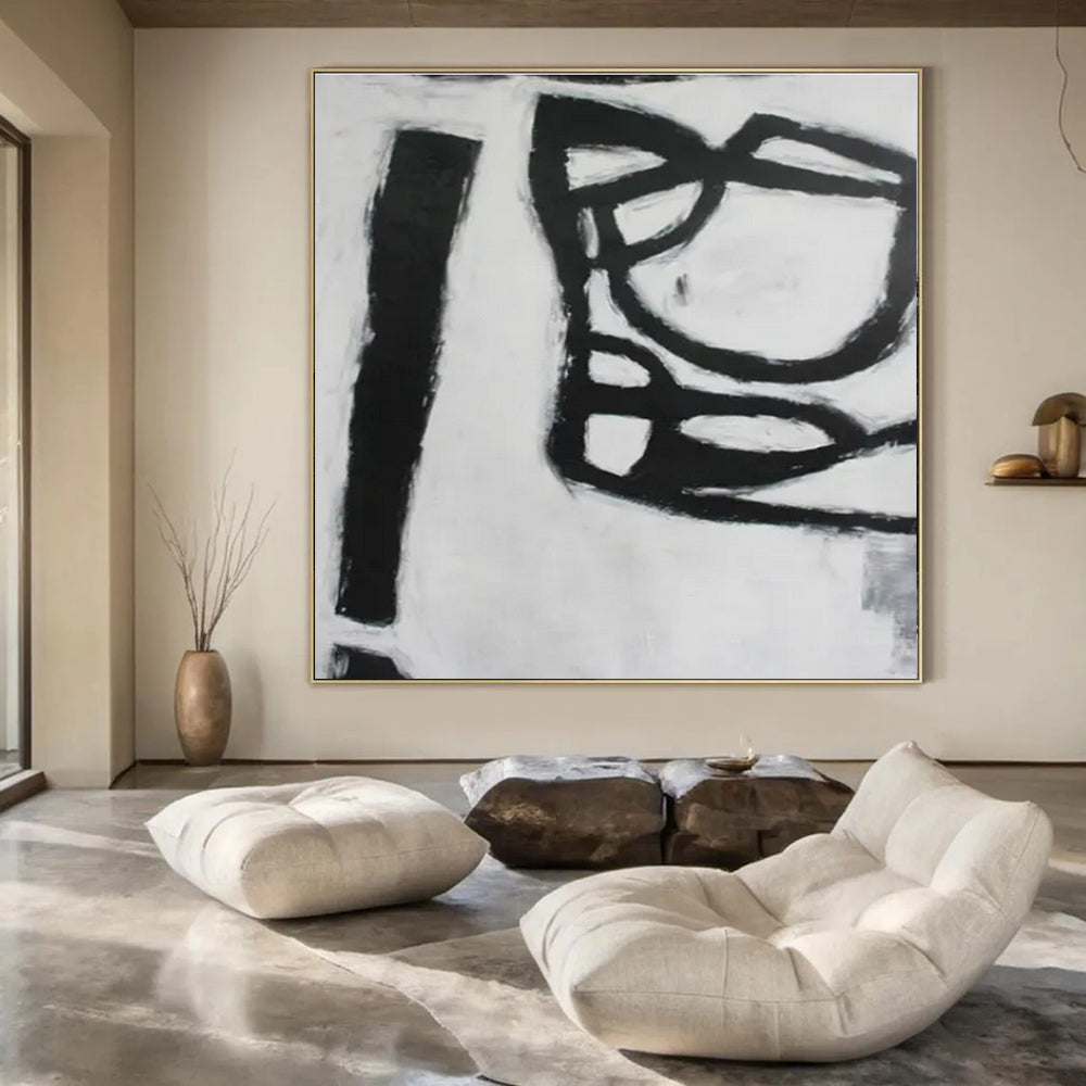 Black - White Minimalist Forms - Minimalist Abstract Acrylic Painting CT1415