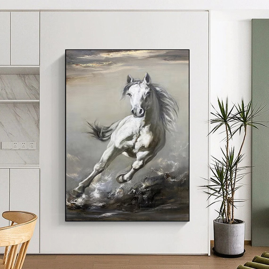 “Galloping White Horse” – Realistic Oil Painting On Canvas CT2180