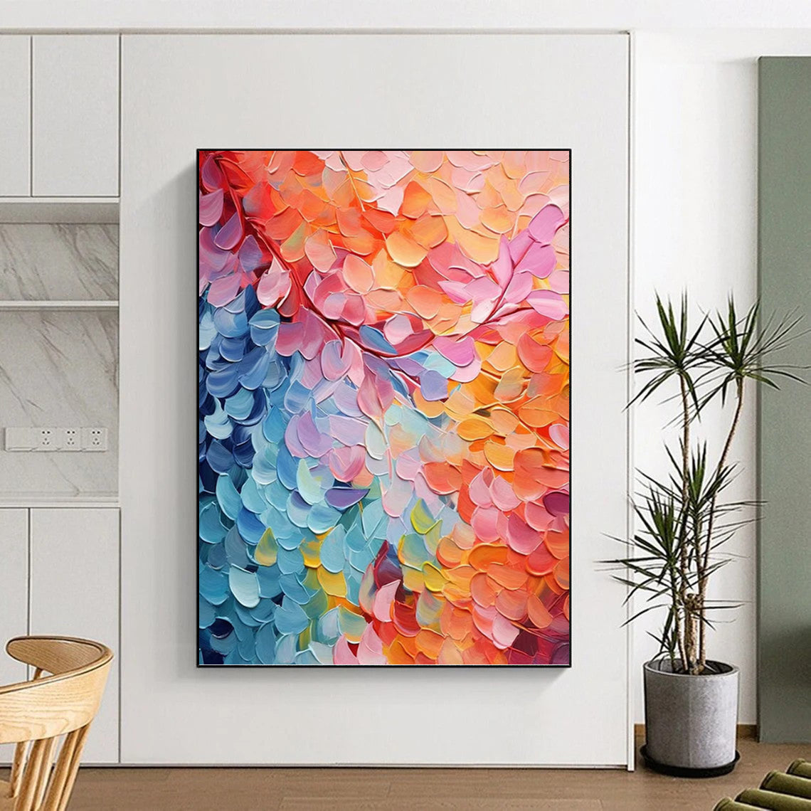 “Rainbow - Colored Leaves” - Impasto Oil Painting On Canvas DKH1655
