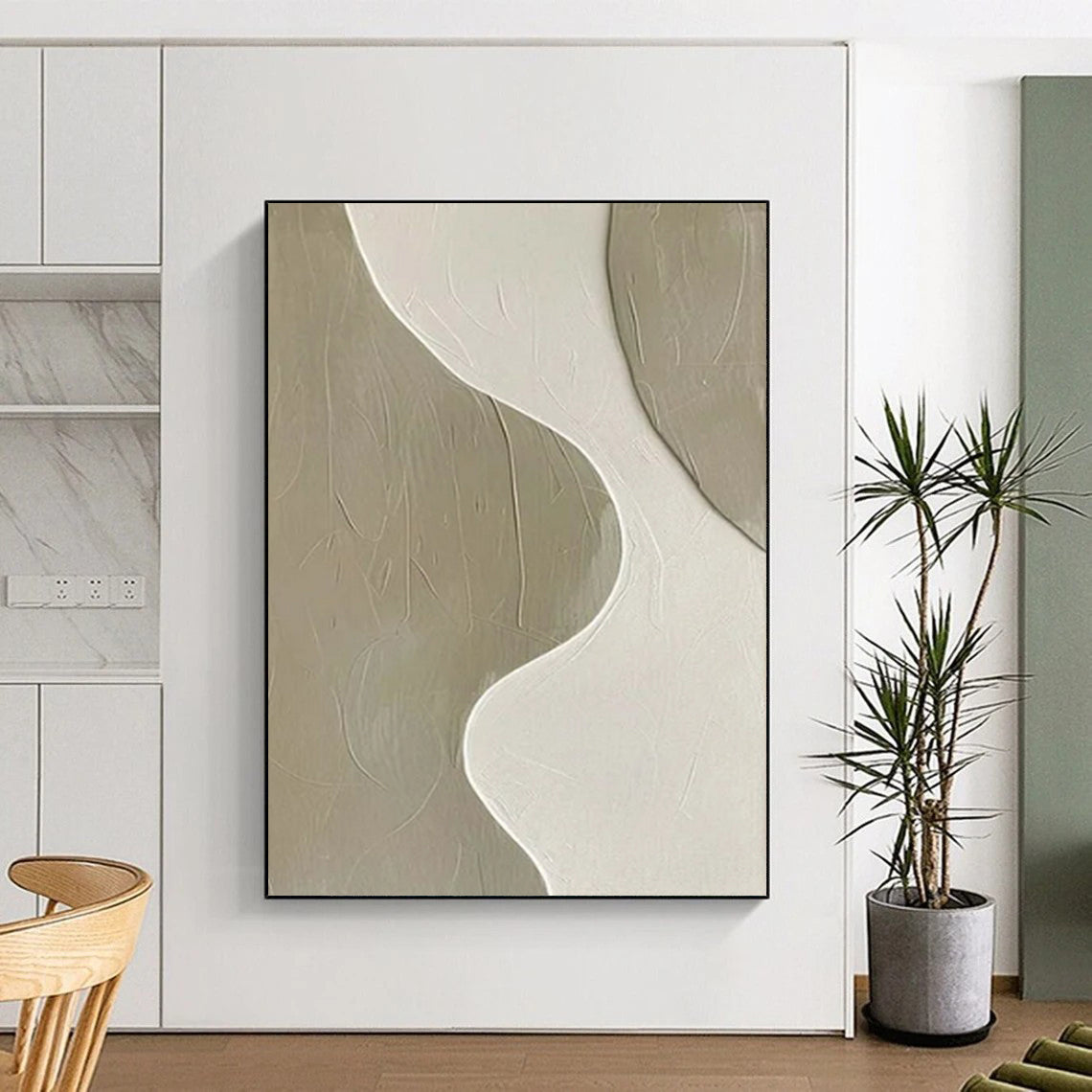 “Textured Beige & White Abstract” - Abstract Painting On Canvas CT2340