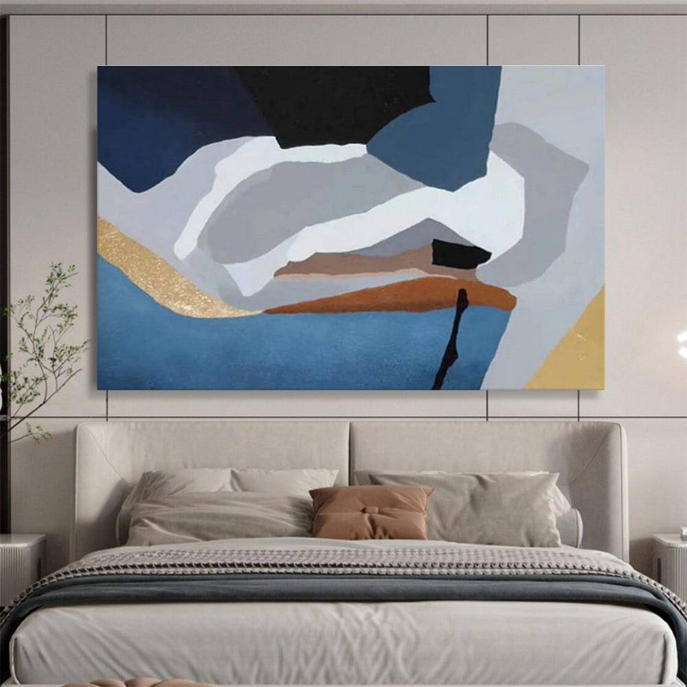 Geometric Harmony Blue - Toned Abstract Shapes Painting On Canvas DKH173