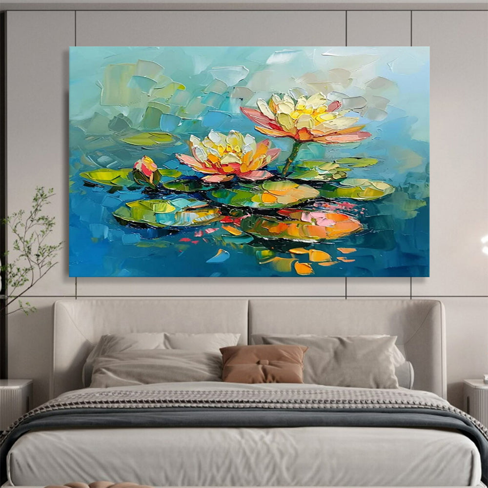 “Impasto Water Lilies” Textured Floral Painting On Canvas DLZ088