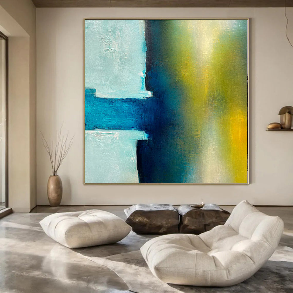 Teal - Yellow Clash - Abstract Geometric Oil Painting CT1238