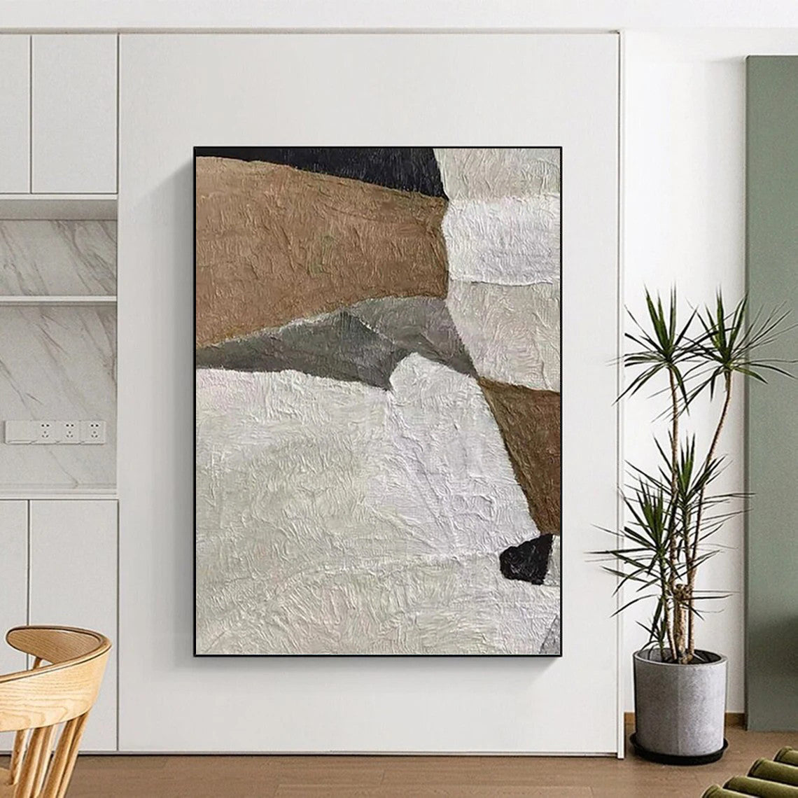 Beige, Gray, and Black Textured Collage - Abstract Painting On Canvas DKH1140