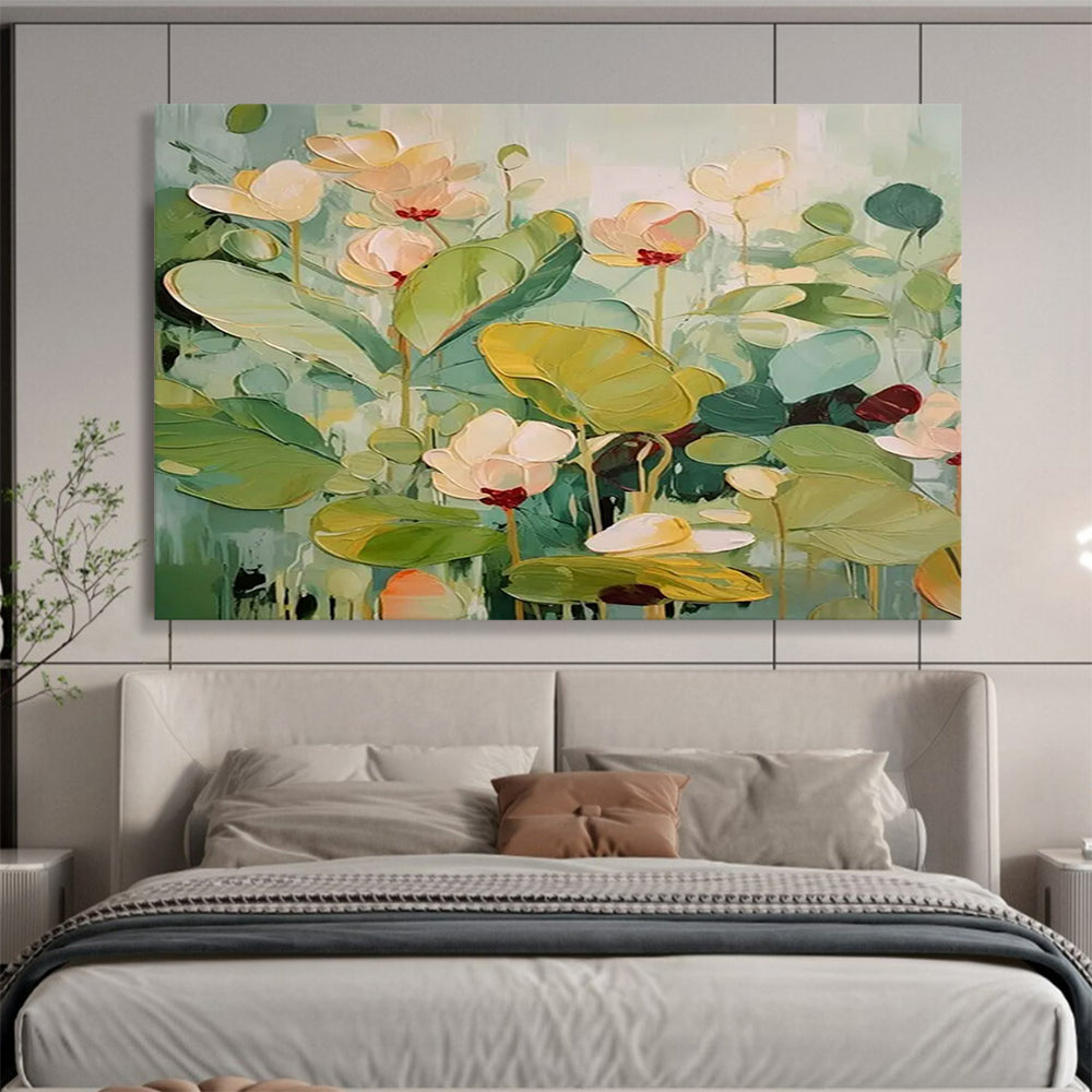 “Soft - Hued Lotus Pond” Pastel Floral Painting On Canvas DLZ089