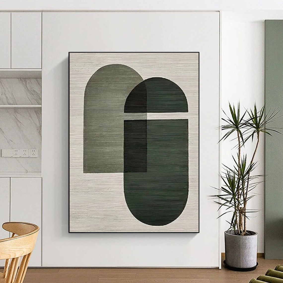 “Green Geometric Overlap - Modern Harmony” Painting On Canvas DKH1131
