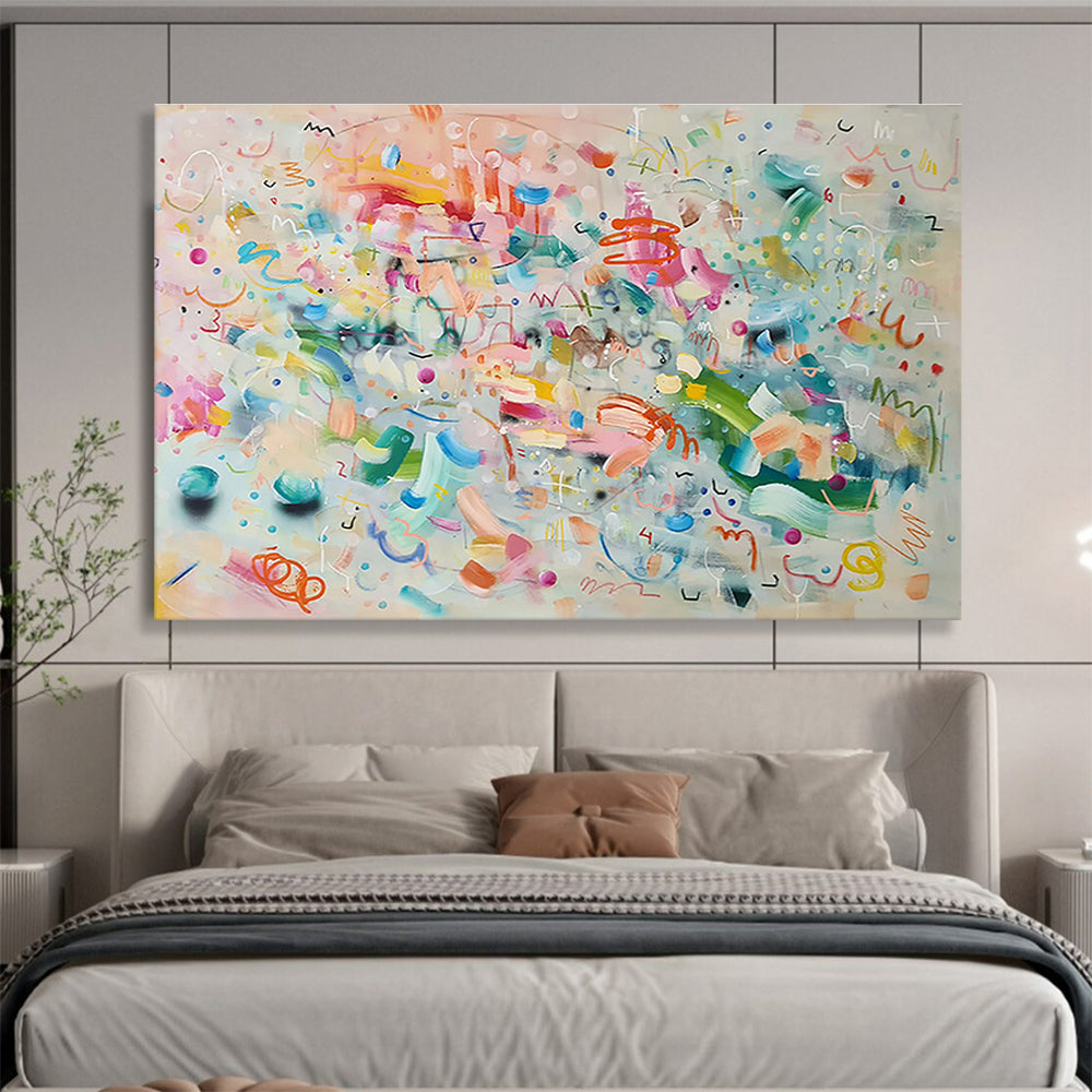 Whimsical Abstract Doodles - Colorful Marks and Playful Symbols Painting On Canvas DKH059