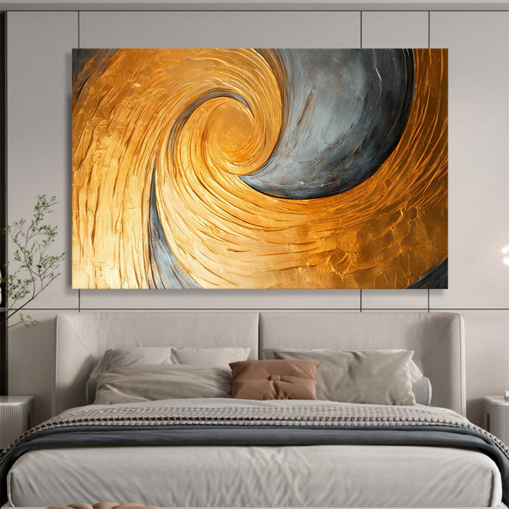 Golden and Gray Swirl - Abstract Textured Painting On Canvas DLZ176