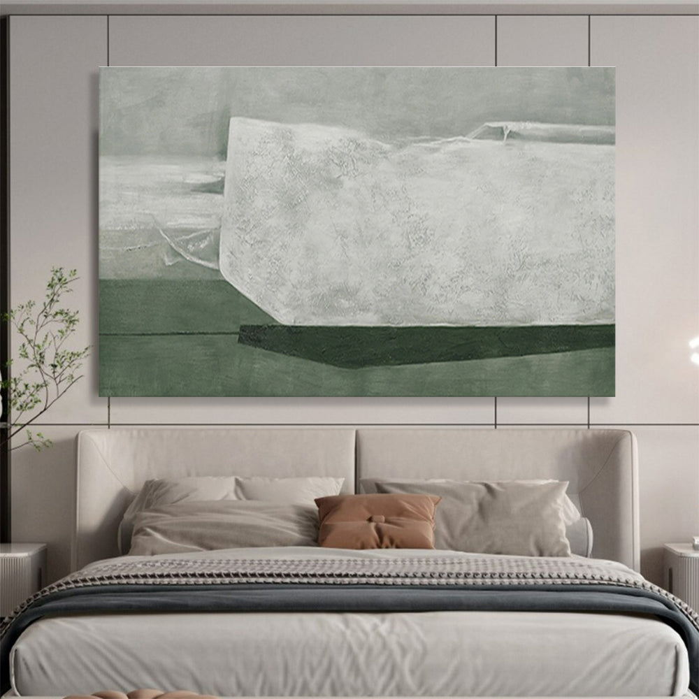 Gray - Green Abstract Form - Minimalist Abstract Painting On Canvas DKH611
