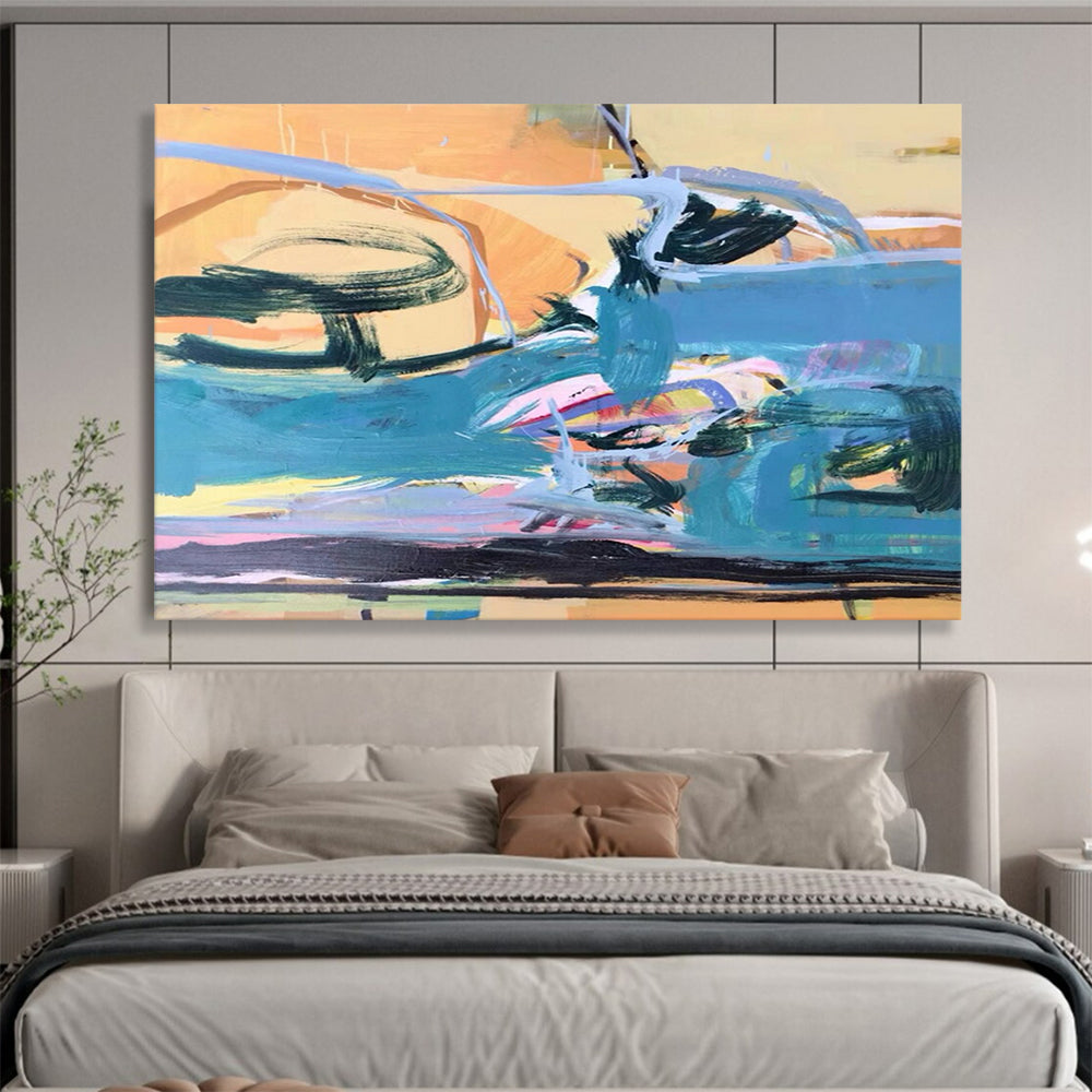 “Blue, Orange, Pink Coastal ‘Sunset Surf’” - Abstract Seascape Painting On Canvas DLZ007