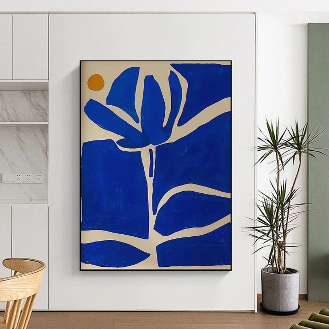 Blue, White, Yellow Circle - "Blue Blossom" - Matisse - style Cut - out Art CT1834