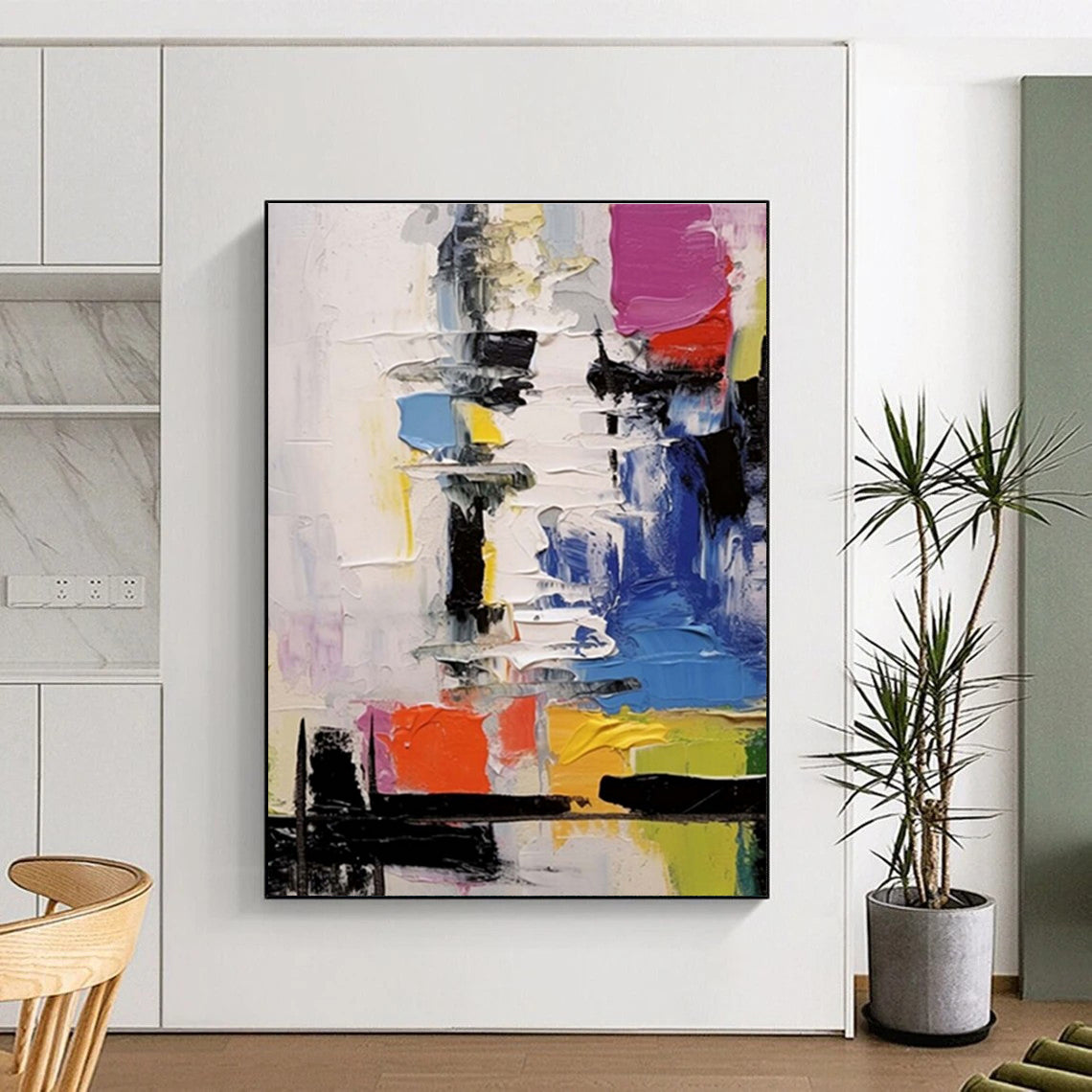 “Colorful Blocks, Textured Brushstrokes” - “Patchwork Passion”,Textured Acrylic Painting CT0698